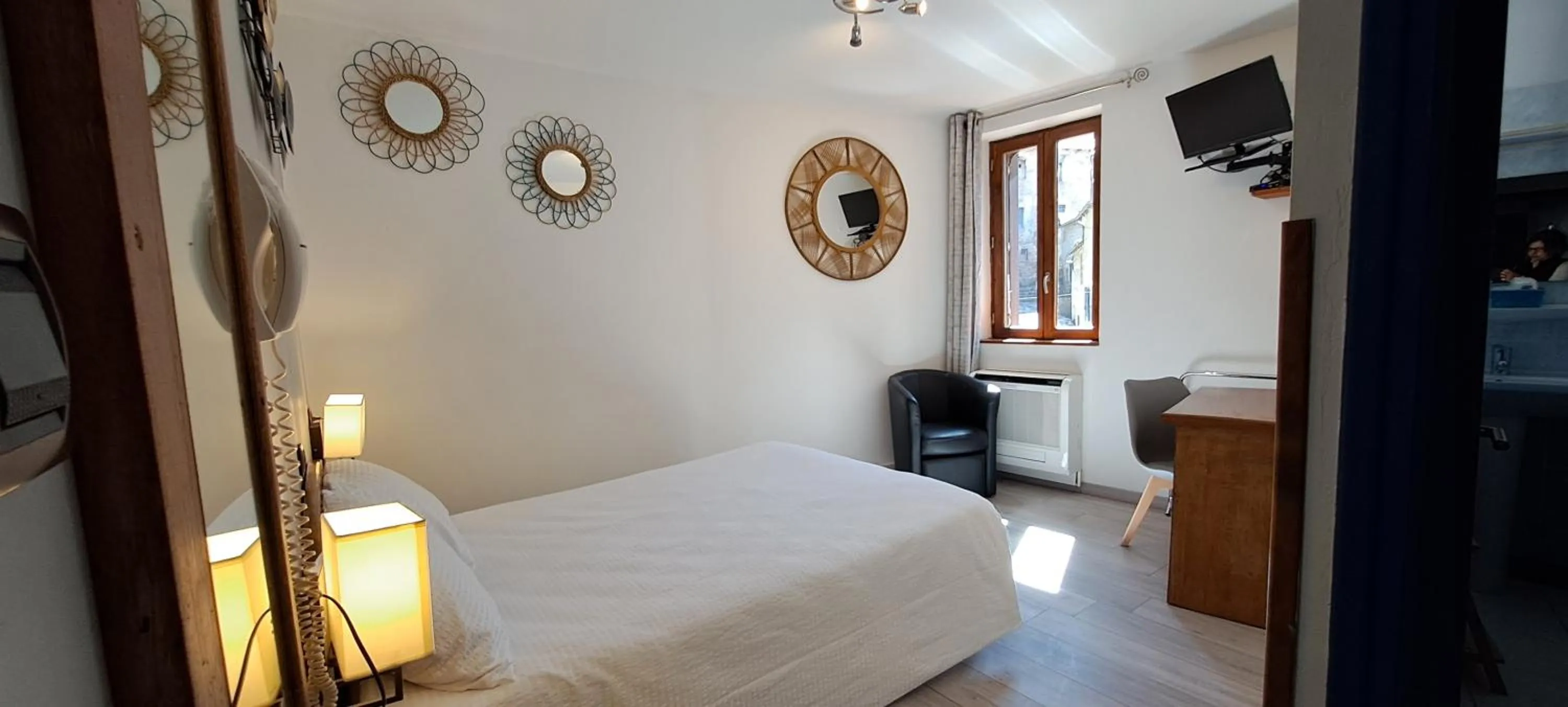 Bedroom, Bed in Logis Hôtel restaurant Auberge de la Cascade