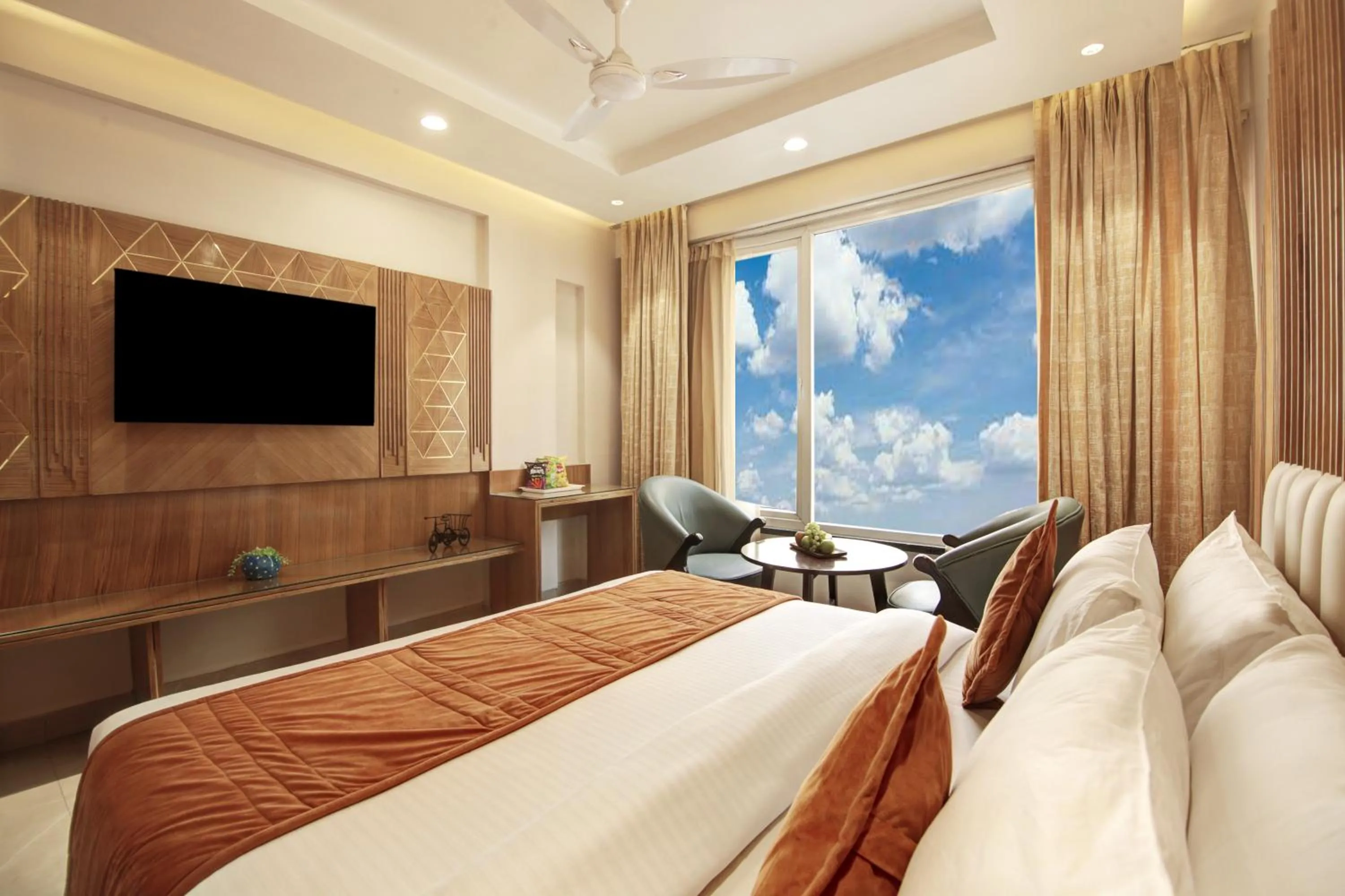 Seating area, Bed in Hotel Krishna Plaza Just Near New Delhi Station And Connaught Place By M S Hospitality