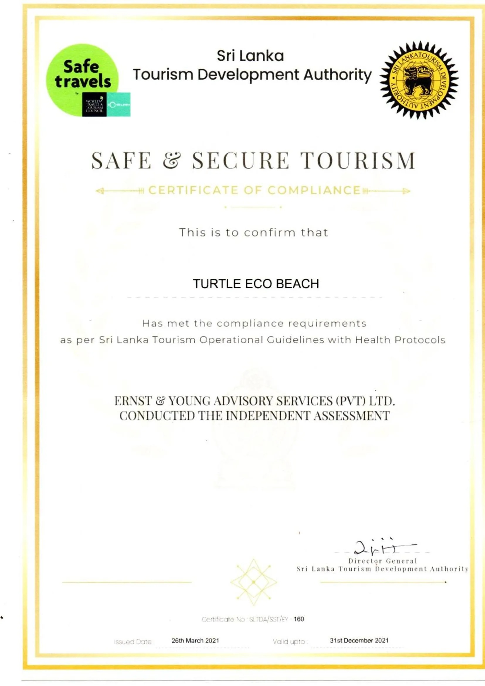 Certificate/Award in Turtle Eco Beach