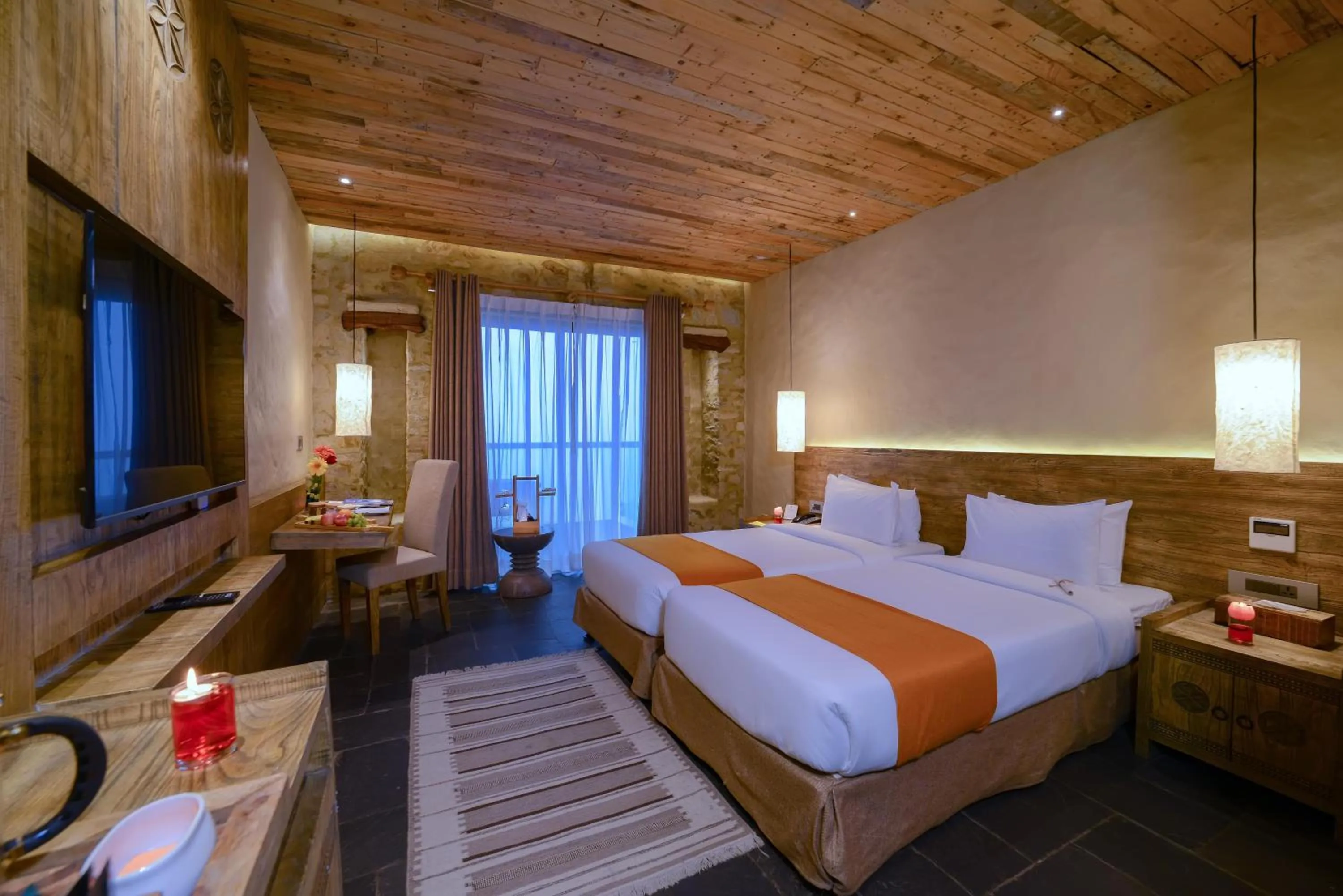 Bed in Sarangkot Mountain Lodge