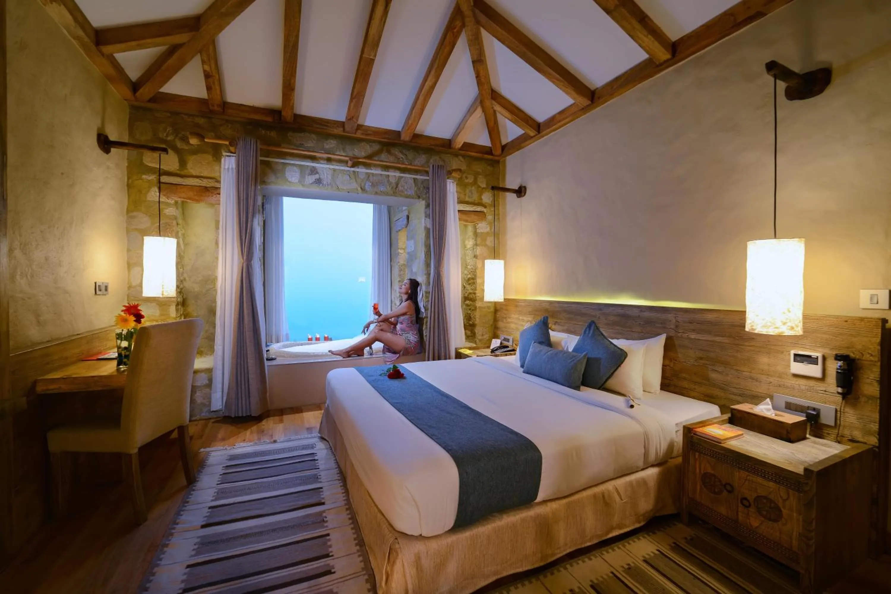 Bed in Sarangkot Mountain Lodge