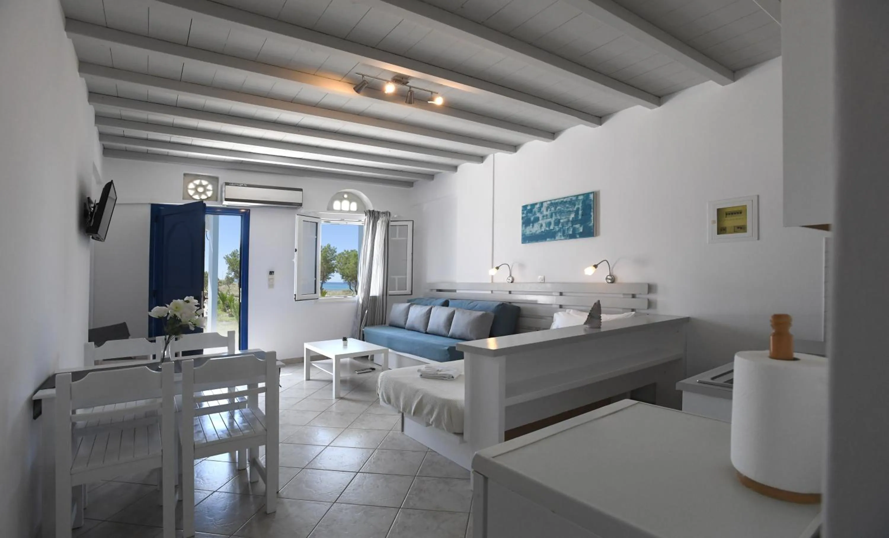 Bed in Nostos Beachfront Apartments & Studios