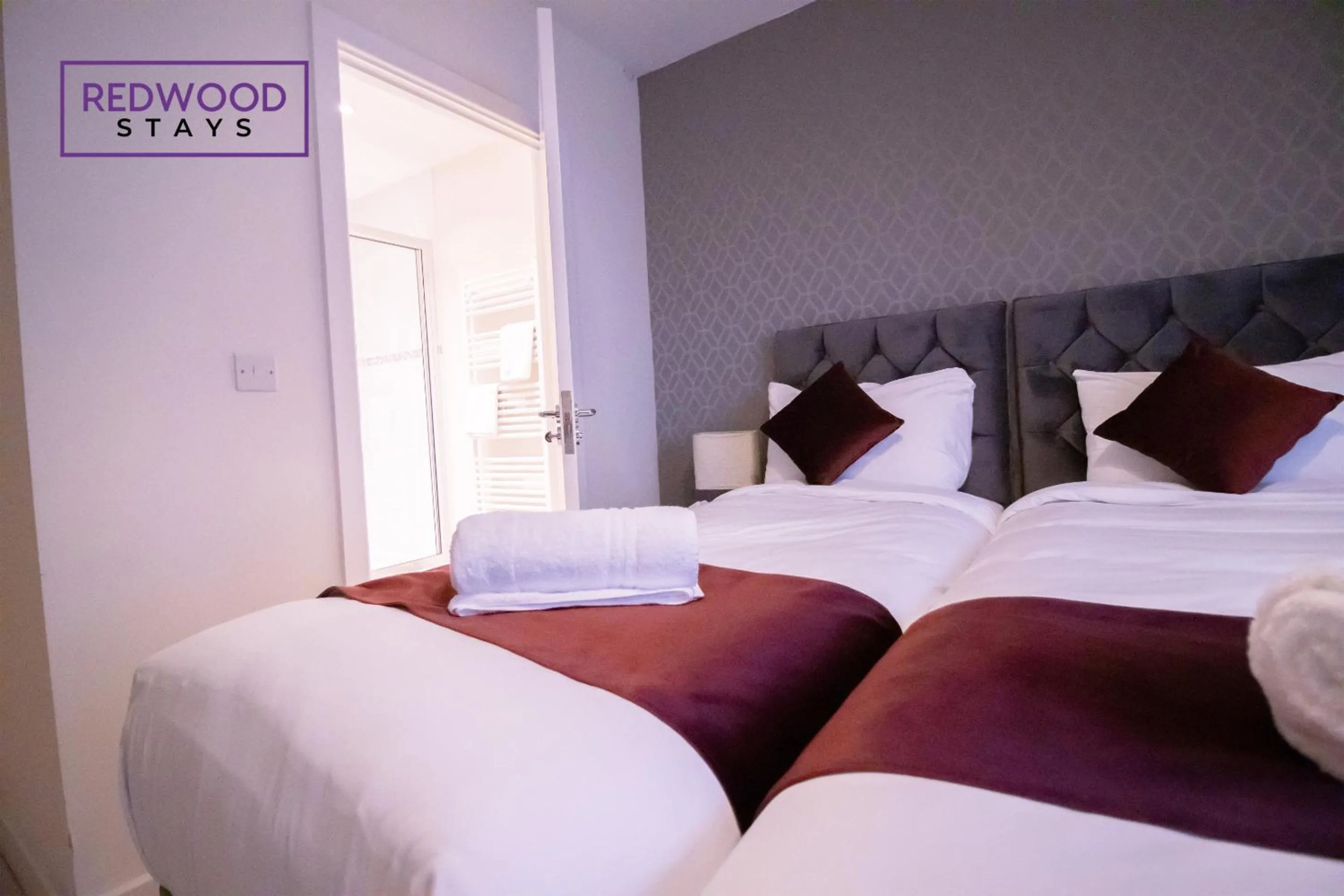 Bedroom in Festival Place, Modern Town Center Apartment, Perfect for Contractors & Families, FREE Parking & WiFi by REDWOOD STAYS