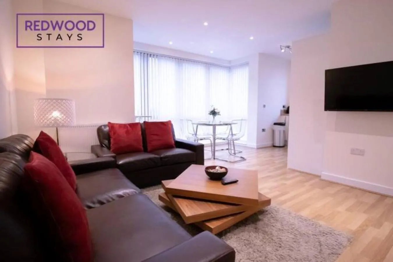 Living room in Festival Place, Modern Town Center Apartment, Perfect for Contractors & Families, FREE Parking & WiFi by REDWOOD STAYS