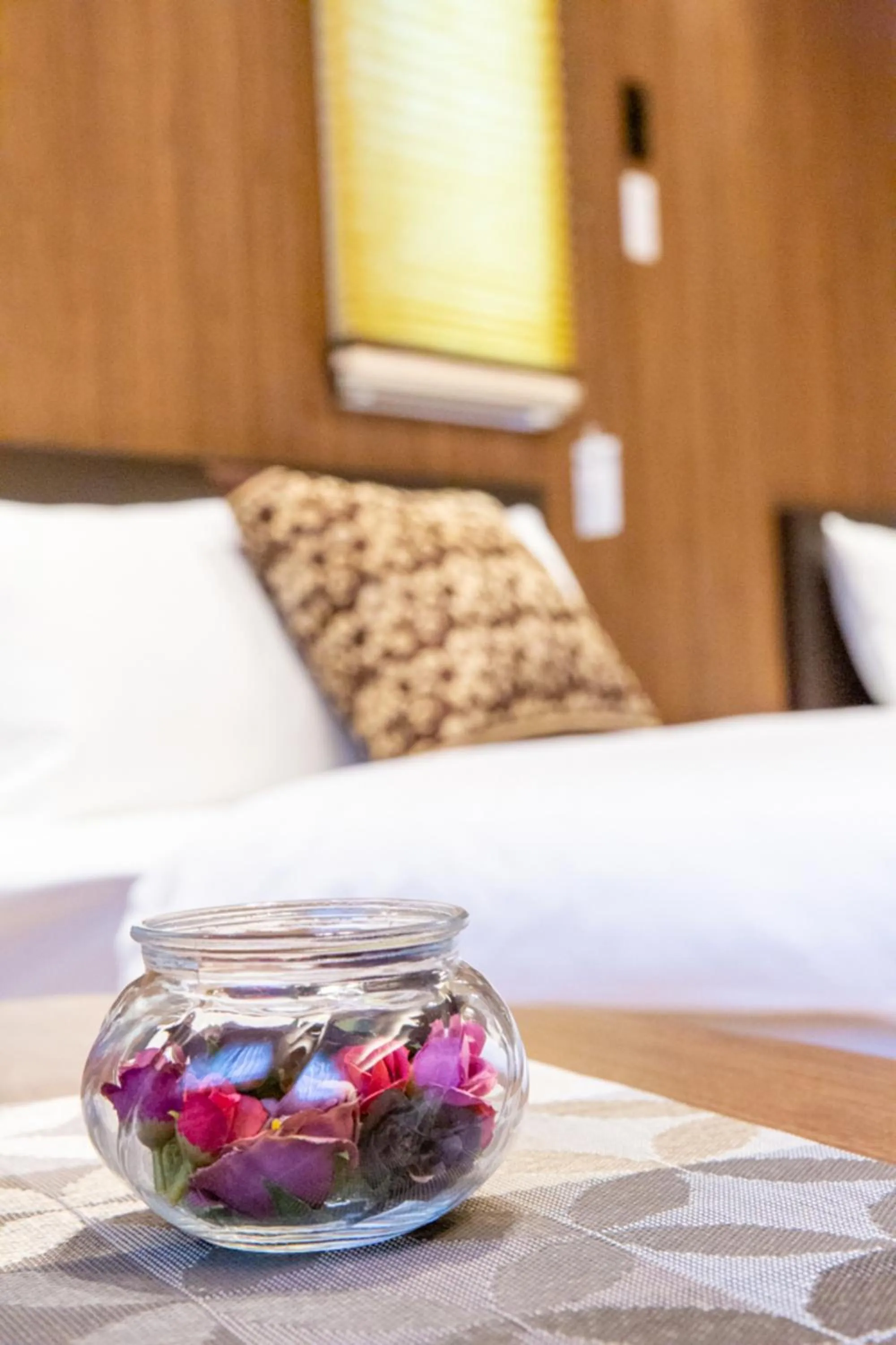 Decorative detail, Bed in GRAND BASE Hiroshima Hikarimachi