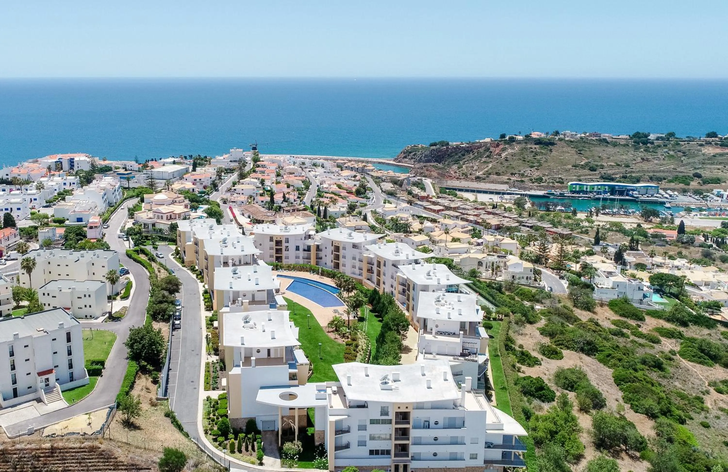 Bird's eye view in BnB Homes Ocean view Apartment with 3 spacious Terraces, 2 Swimming pools & Tennis court