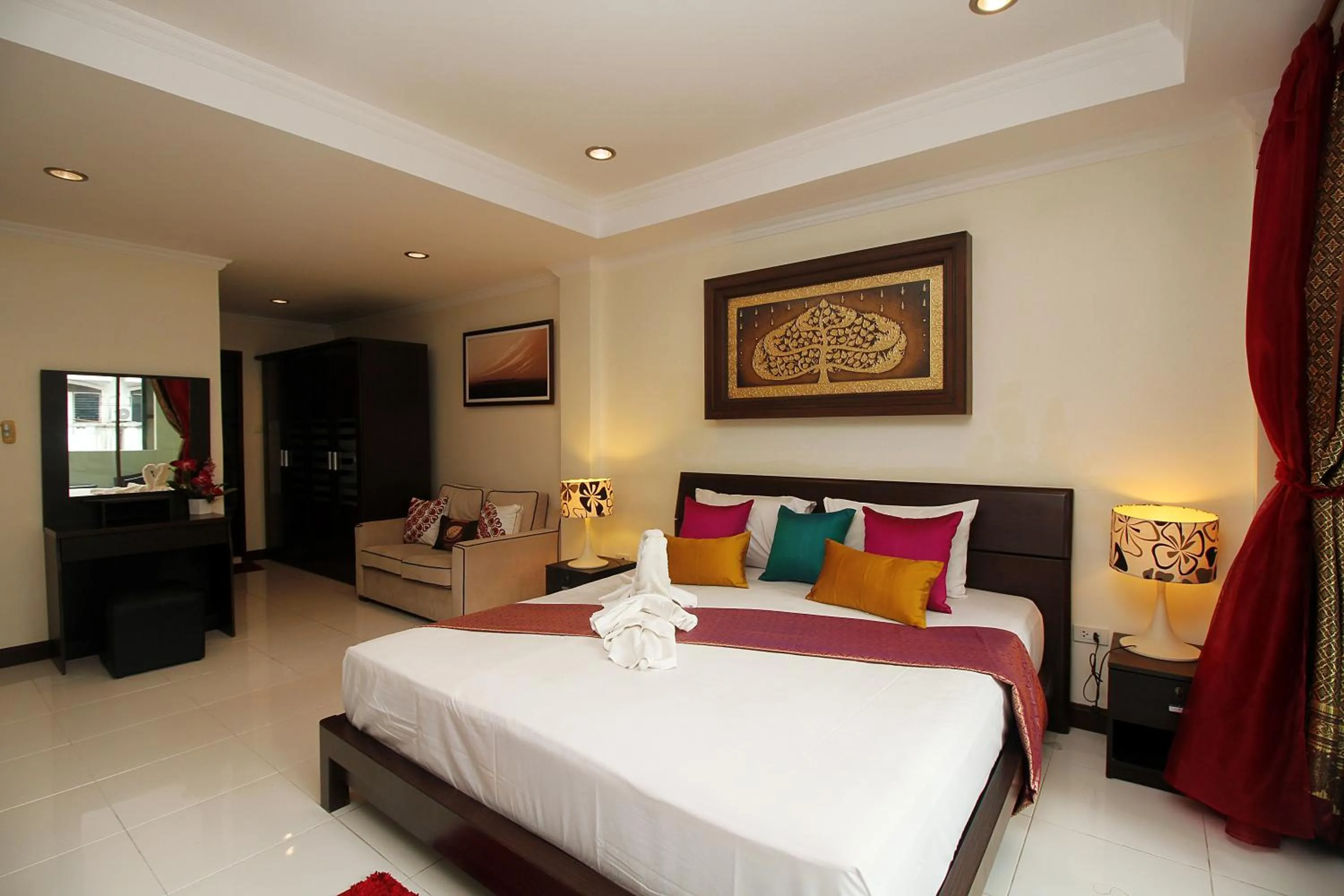 Bedroom, Bed in Sky Silk Decoration House