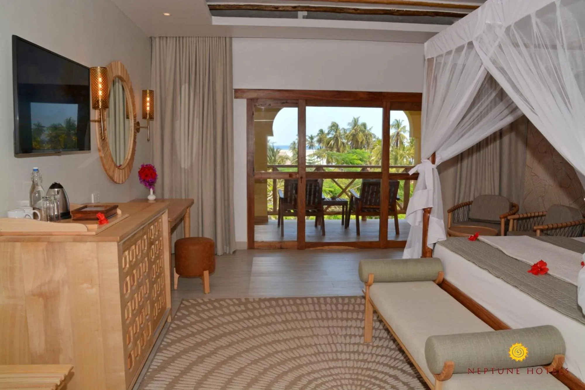 TV and multimedia, Bed in Neptune Pwani Beach Resort & Spa Zanzibar - All Inclusive