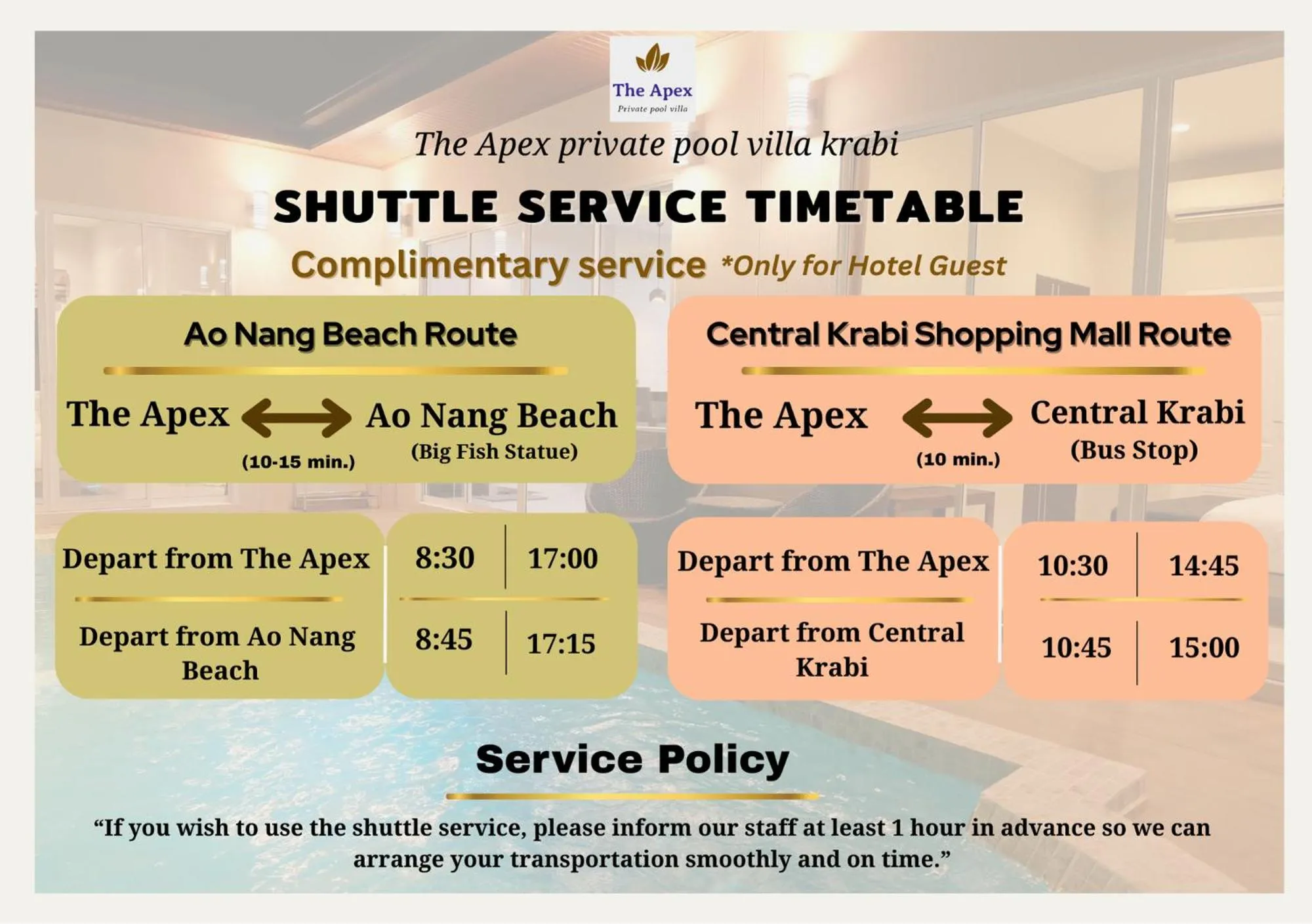 shuttle in The Apex private pool villa Krabi