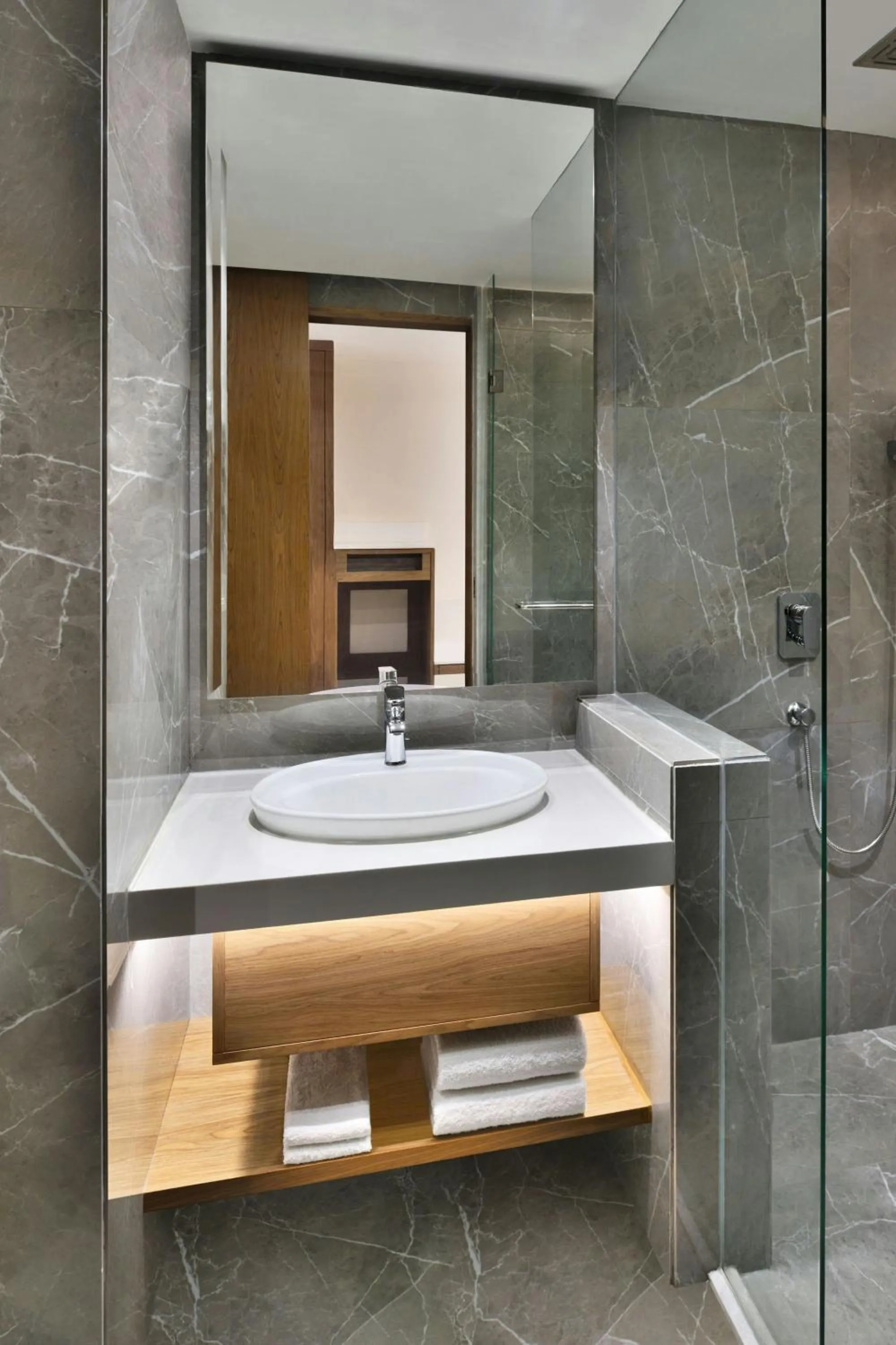 Bathroom, Bed in Le Meridien Hyderabad