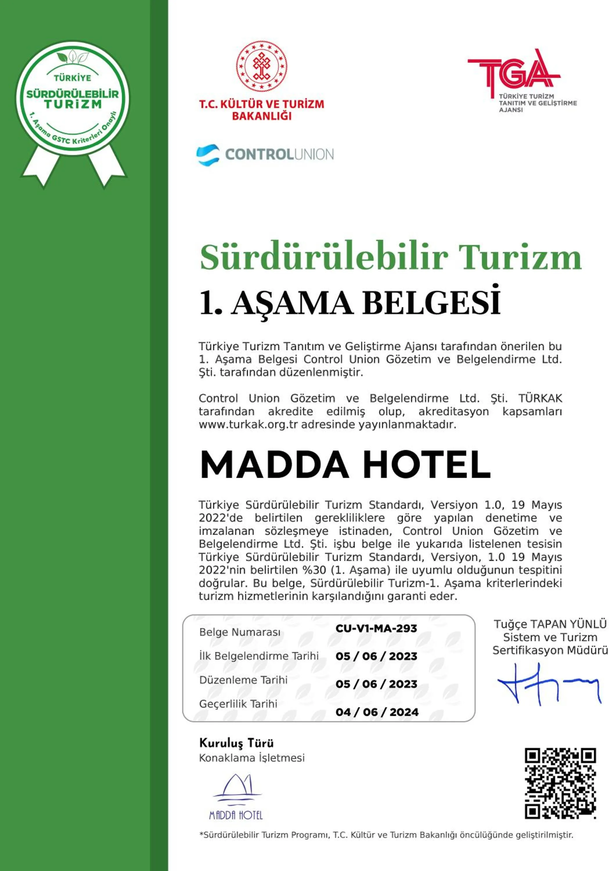Certificate/Award in Madda Hotel