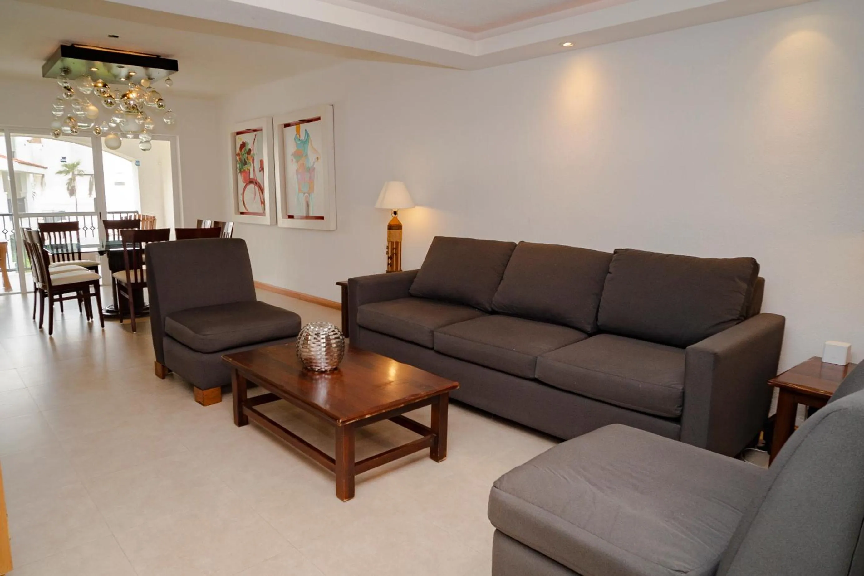 Living room in Oceanfront condo at voted best Cancun sandy beach