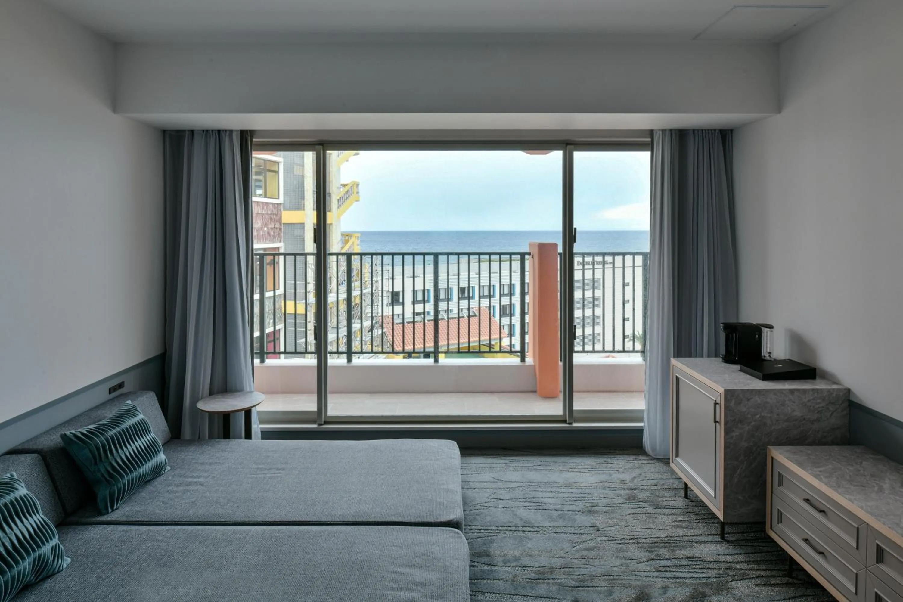 View (from property/room), Bed in Lequ Okinawa Chatan Spa ＆ Resort