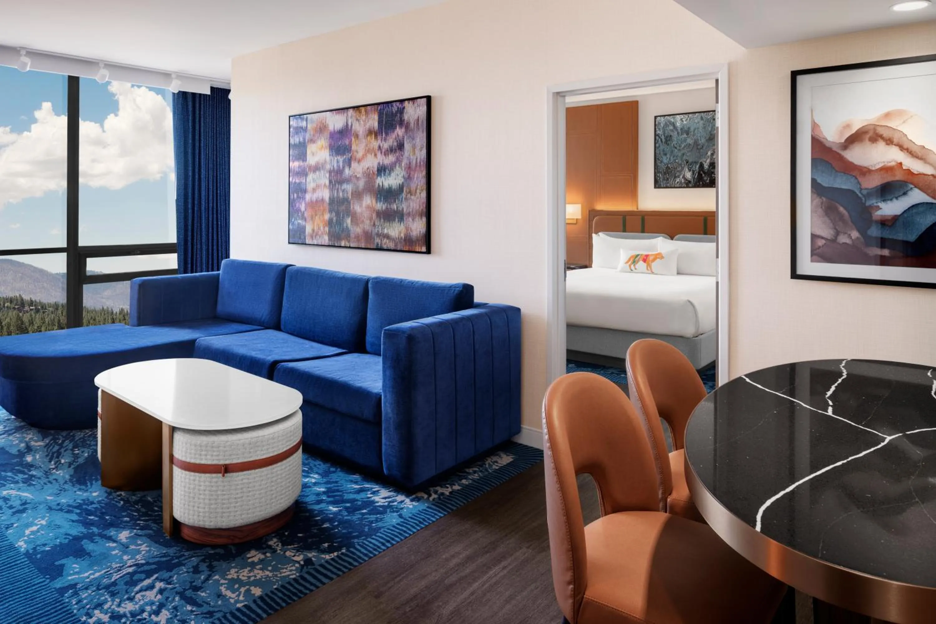 Seating area, Bed in Caesars Republic Lake Tahoe, A Caesars Destination