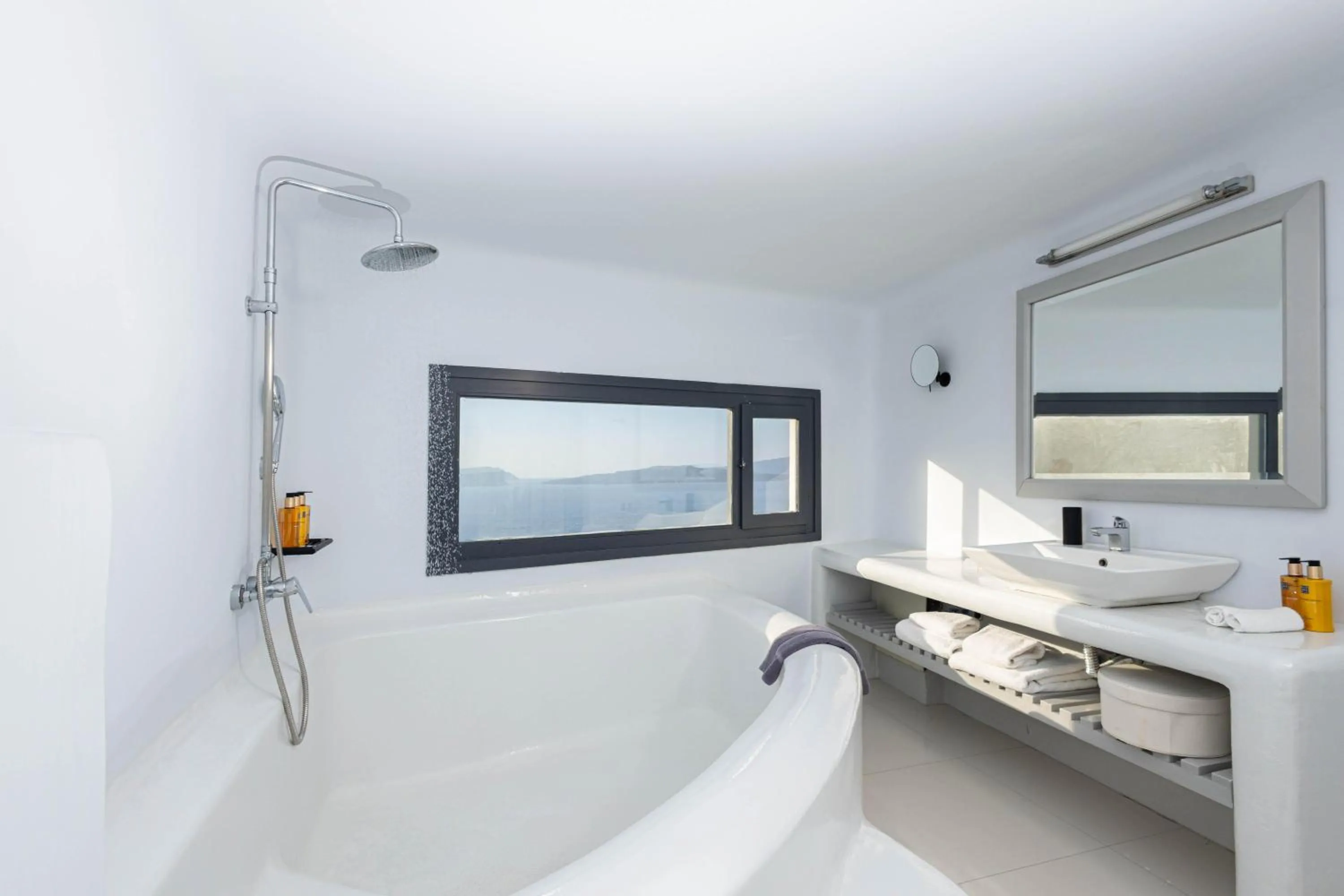 Bathroom, Bed in Grand Ambassador Santorini Hotel