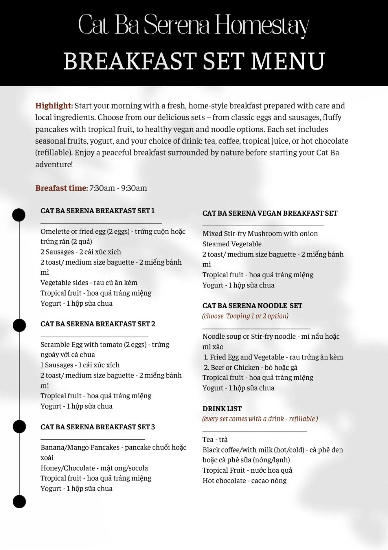 Breakfast in Cat Ba Serena Homestay And Swimming Pool