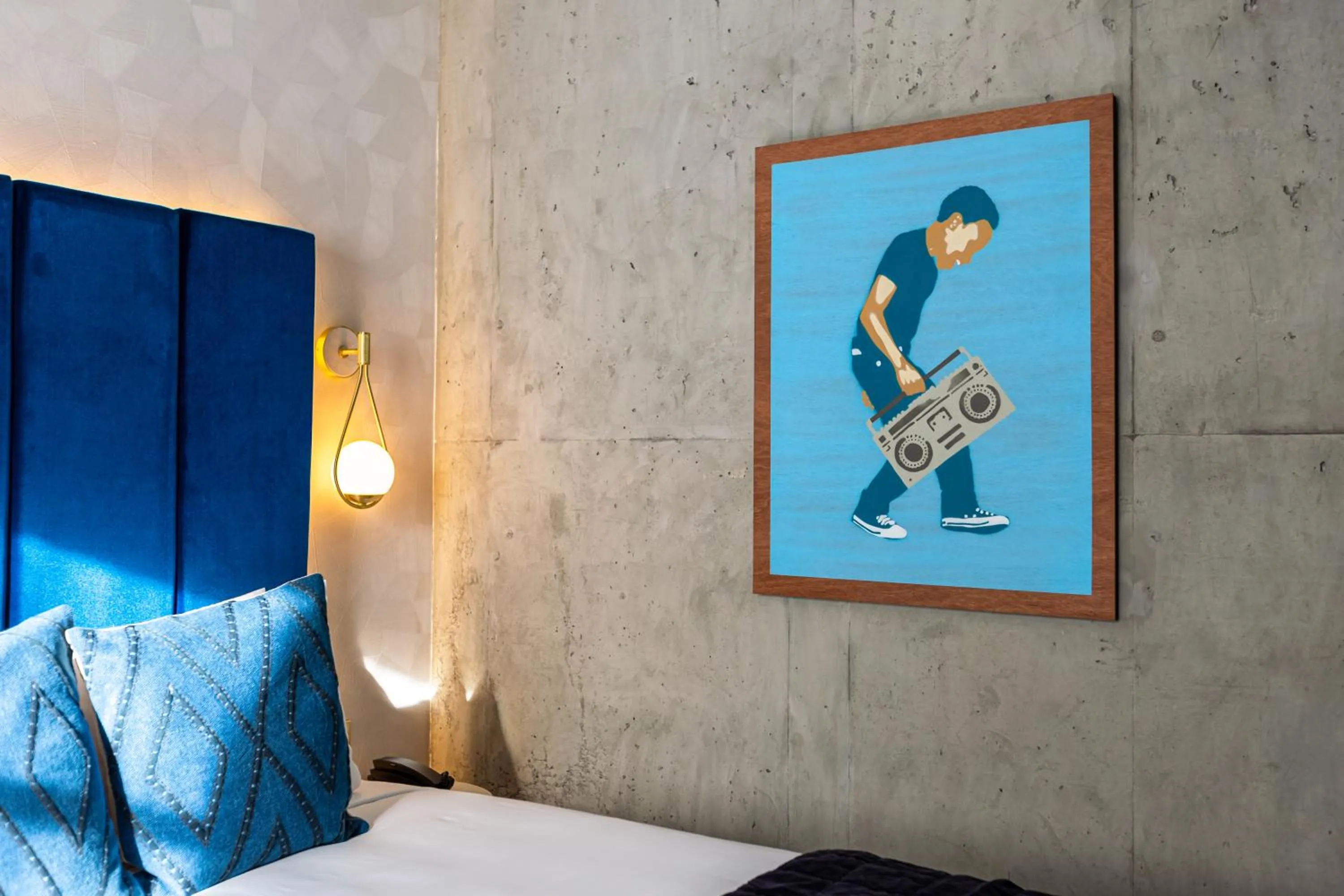 Decorative detail, Bed in The Muse Christchurch Art Hotel