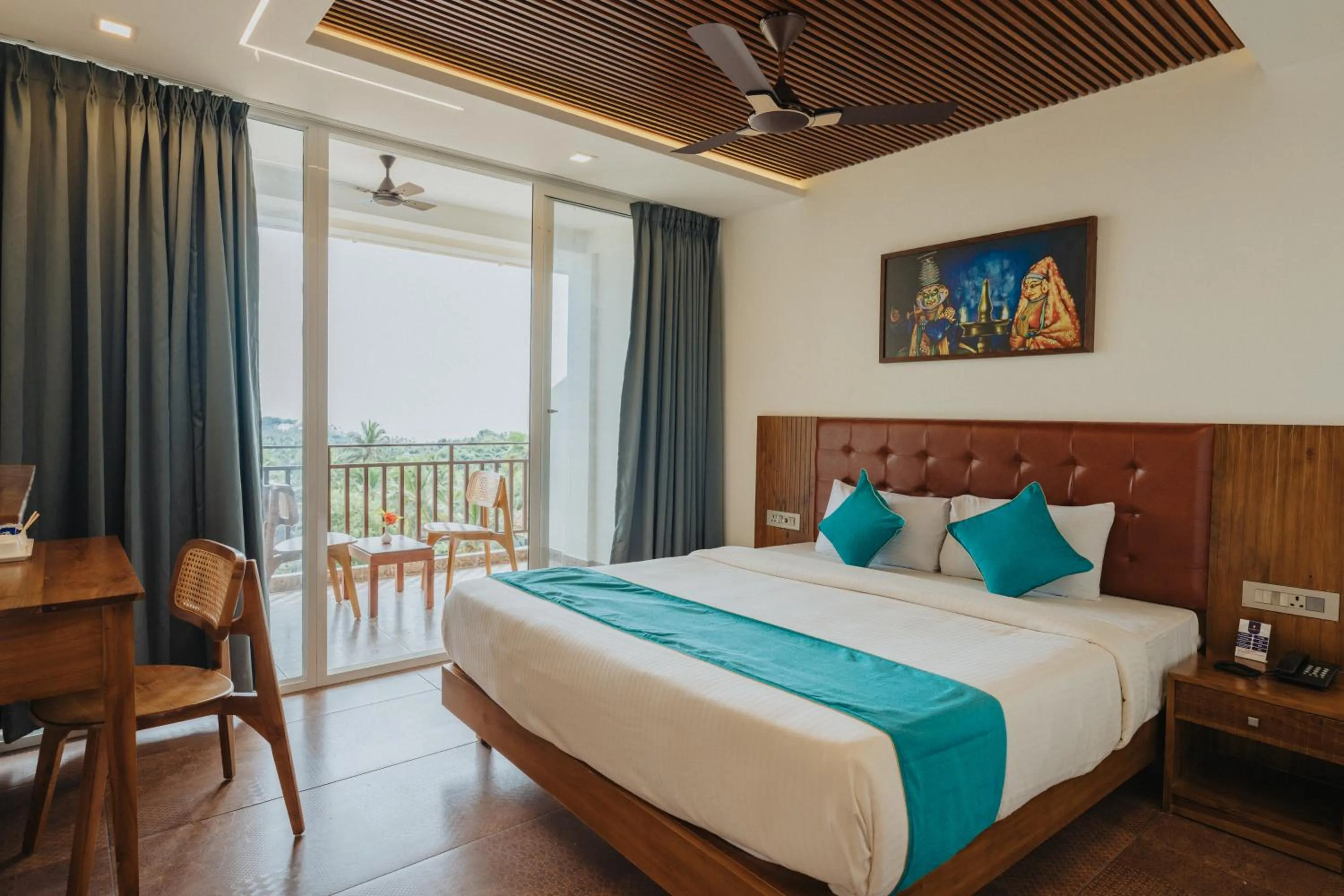 Balcony/Terrace, Bed in Aadisaktthi Leisure Resort, Kovalam