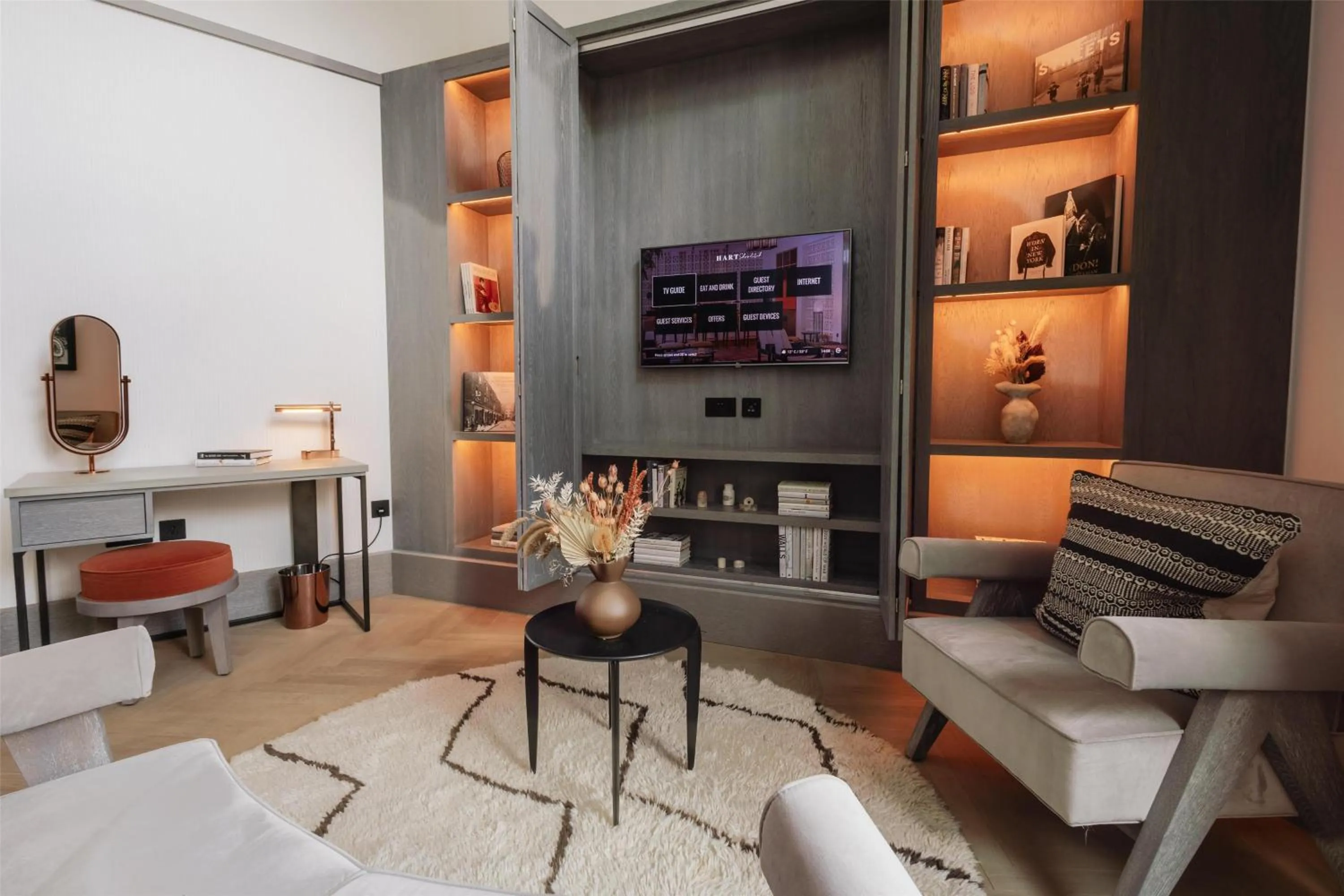 Living room, Bed in Hart Shoreditch Hotel London, Curio Collection by Hilton