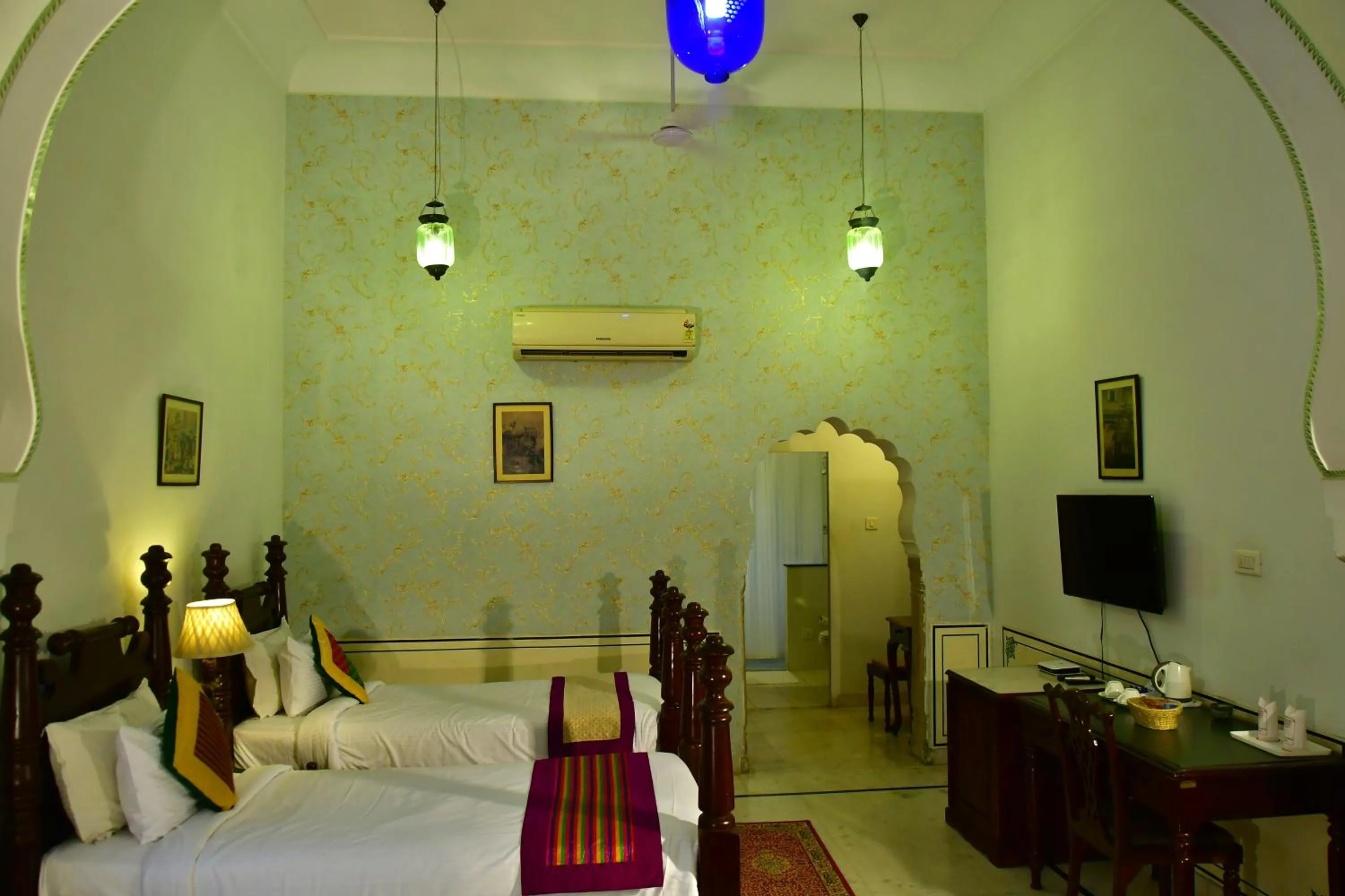 Bed in Khandela Haveli - a Boutique Heritage Hotel