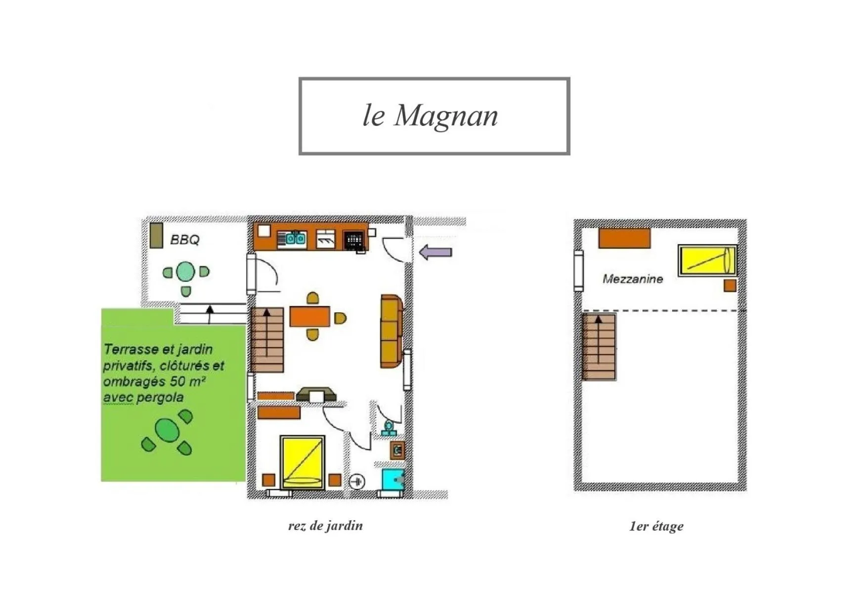 Floor plan in Gîte le MAGNAN, 50 m2, charme, nature, terrasse, piscine chauffée, sud Ardèche