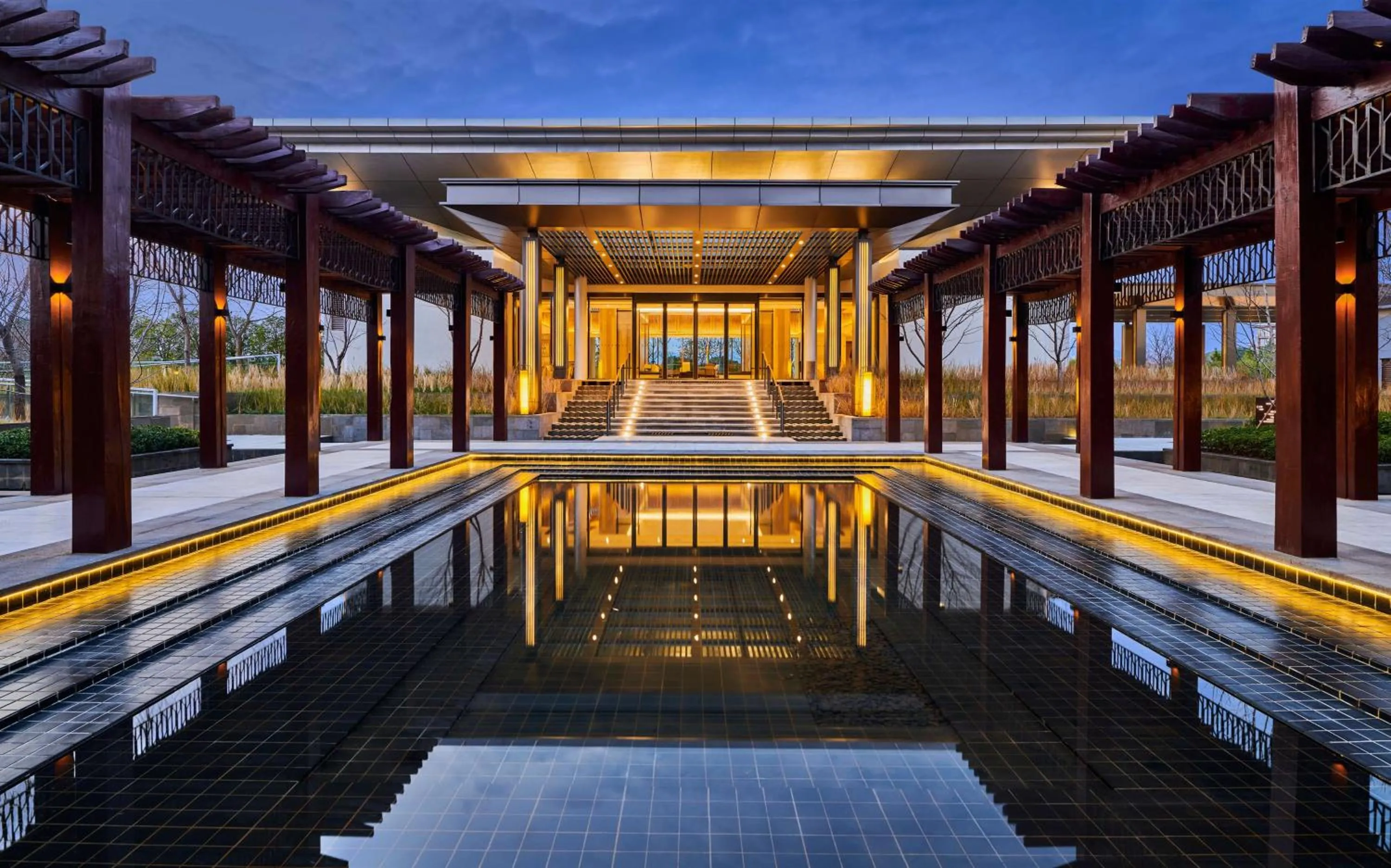 Pool view in Lushan West Sea Resort, Curio Collection by Hilton
