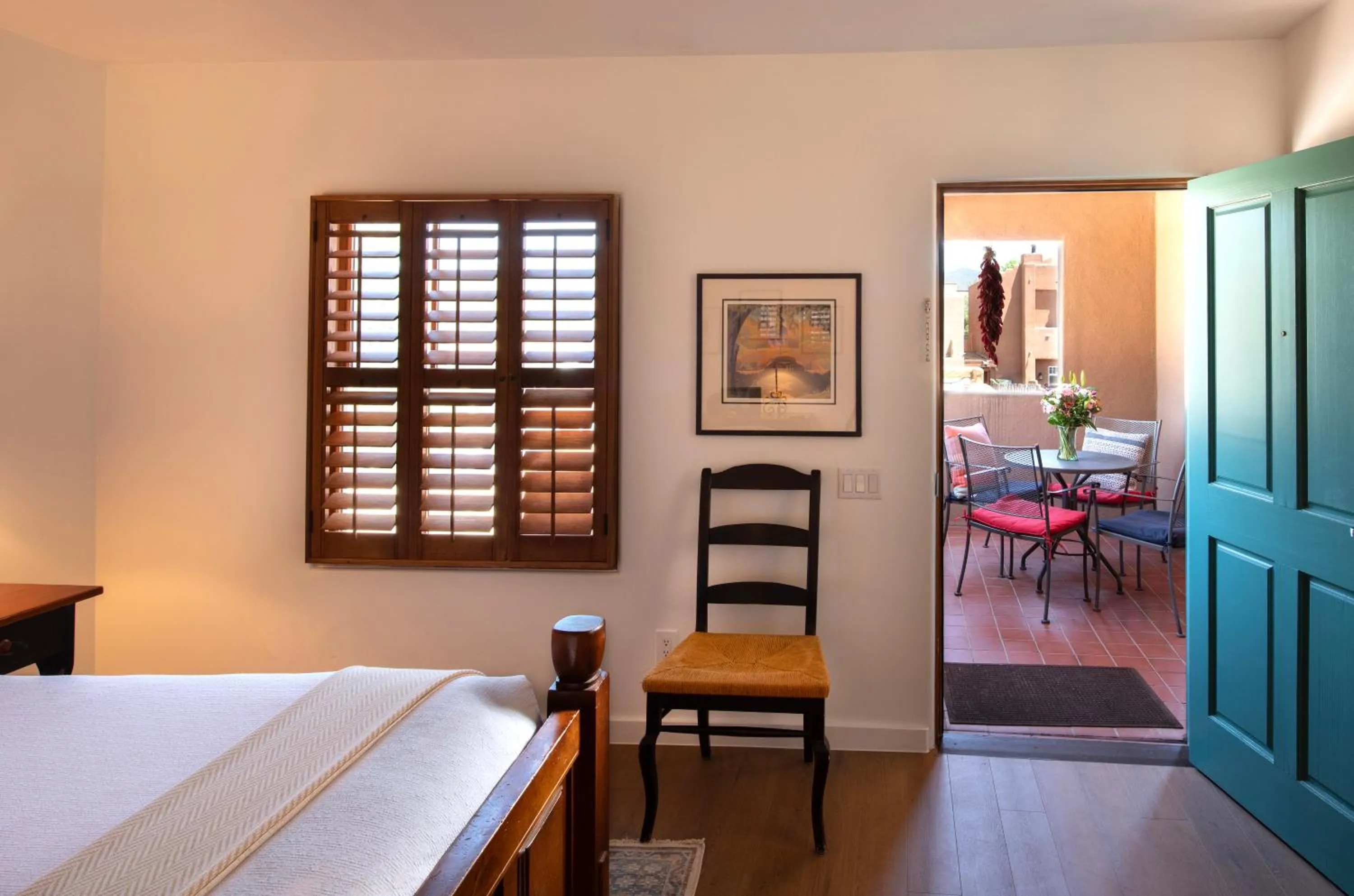 Bed in Piñon Court by La Fonda