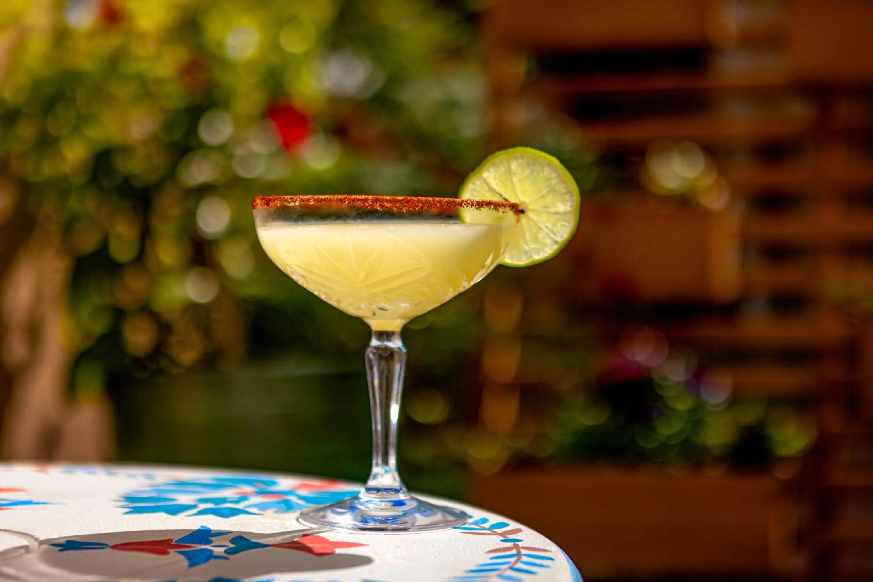 Drinks in Piñon Court by La Fonda