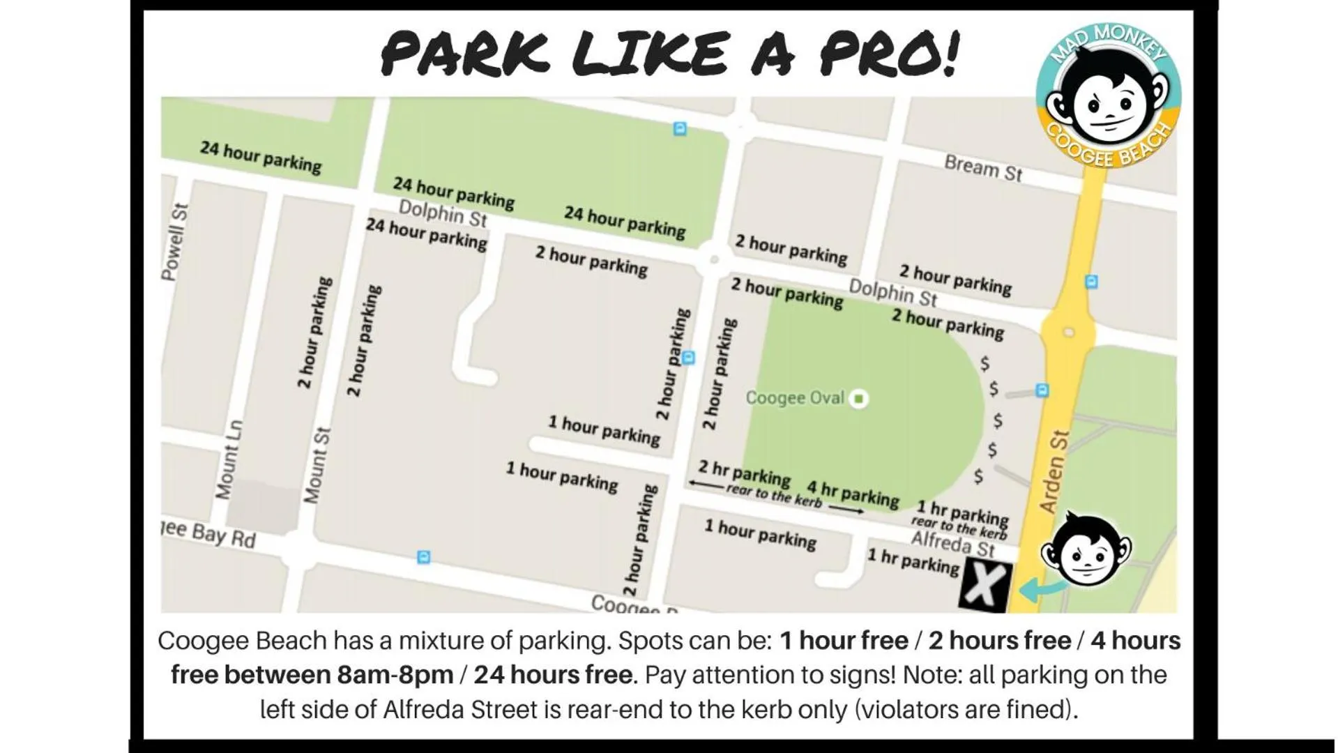 Parking in Mad Monkey Hostel Coogee Beach