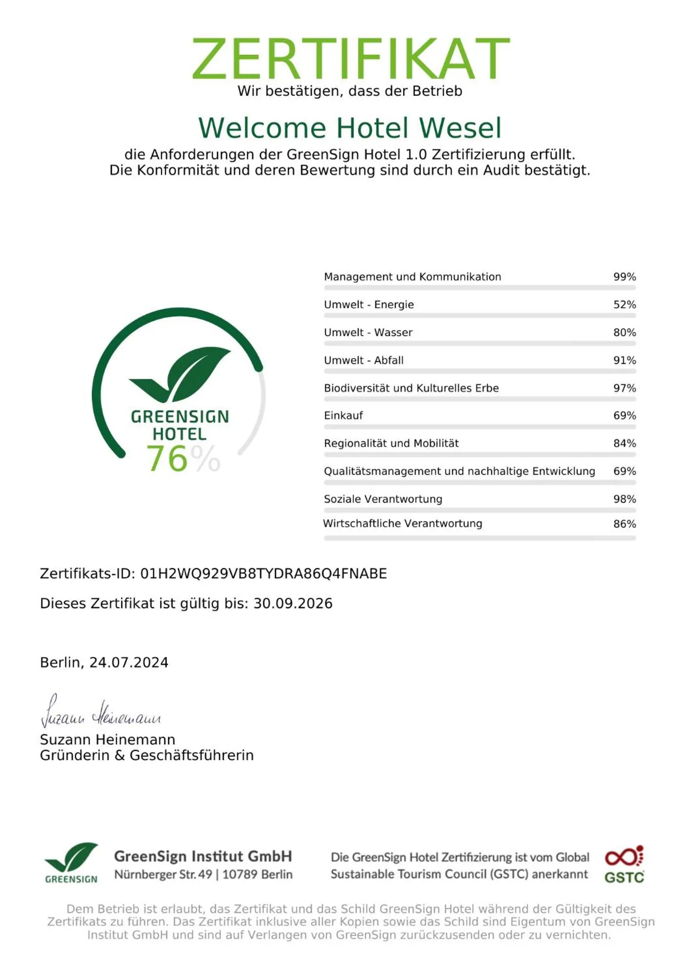 Logo/Certificate/Sign in Welcome Hotel Wesel