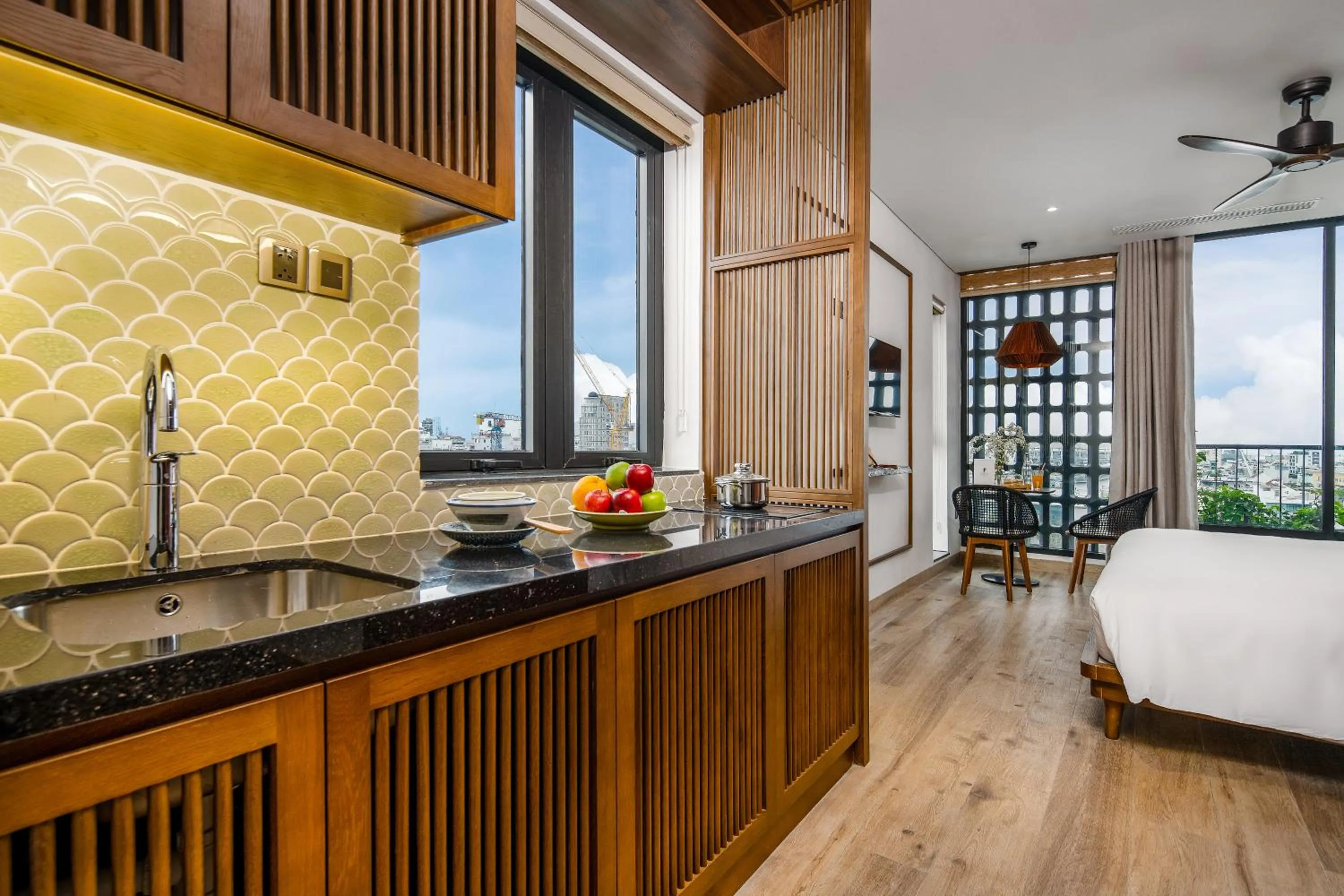 Kitchen or kitchenette, Bed in Seahorse Tropical Da Nang Hotel by Haviland