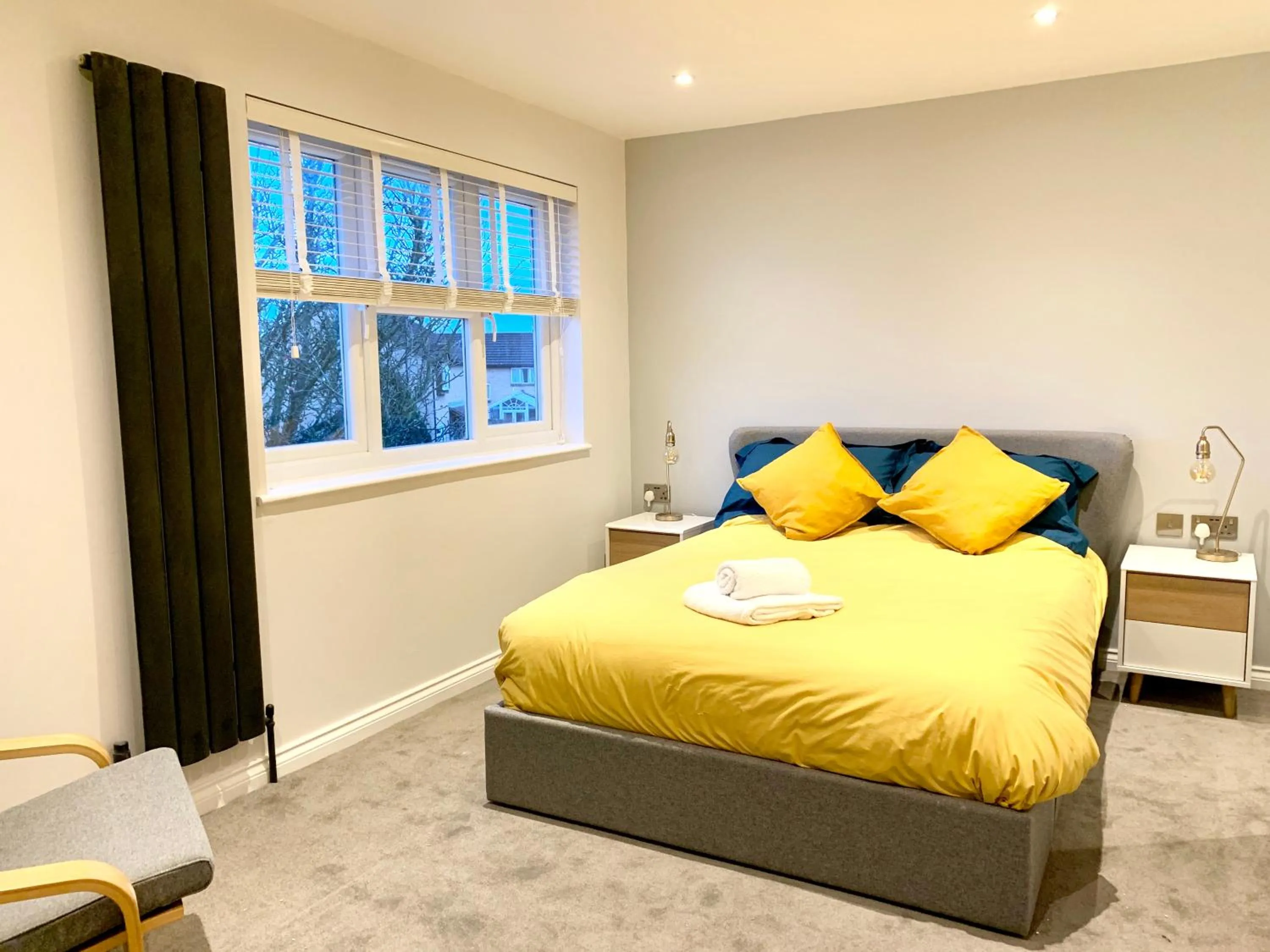 Bedroom, Bed in Stylish Cambridge Pad