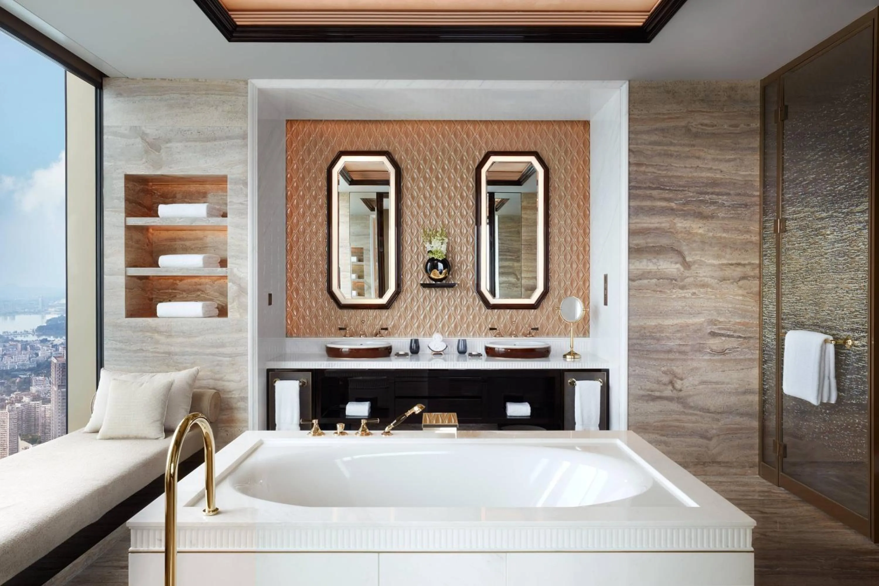 Bathroom, Bed in The Ritz-Carlton, Nanjing