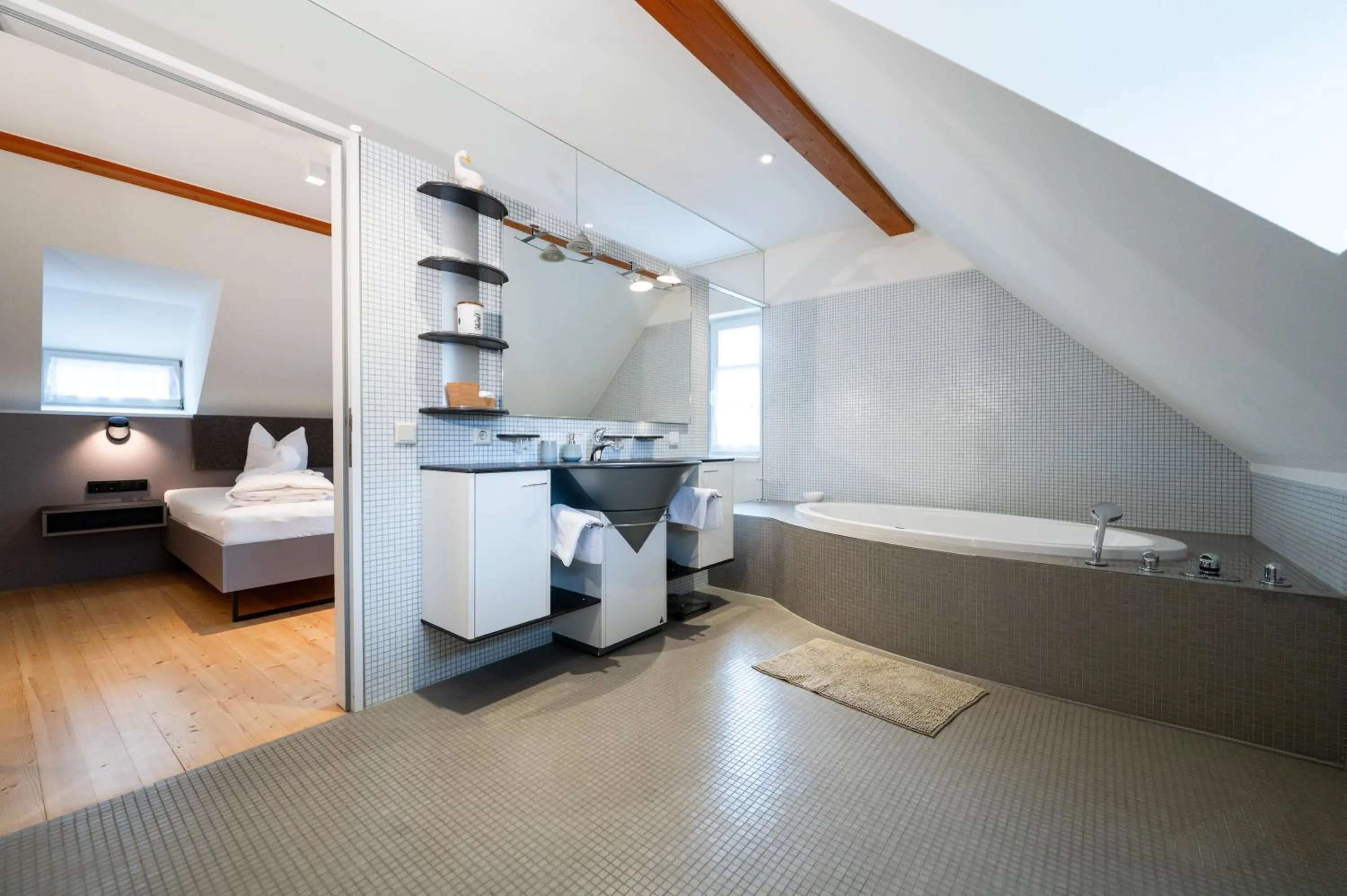 Bathroom, Bed in Gasthaus Rössle