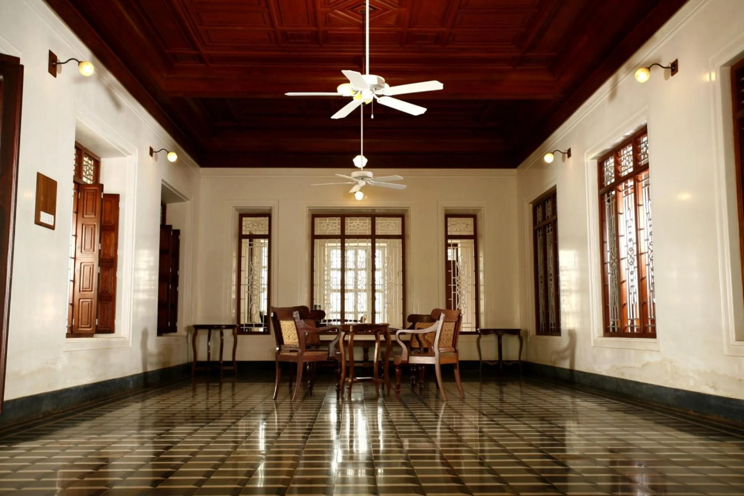 Seating area in Visalam Chettinad Palace - A CGH Earth Experience