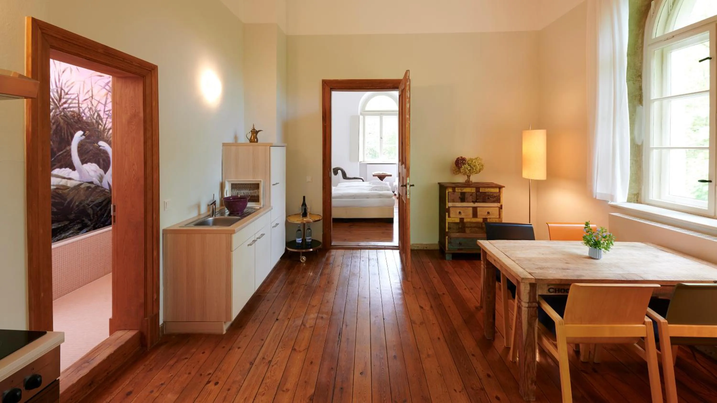 Bed in Kavaliershaus Schloß Blücher am Finckenersee