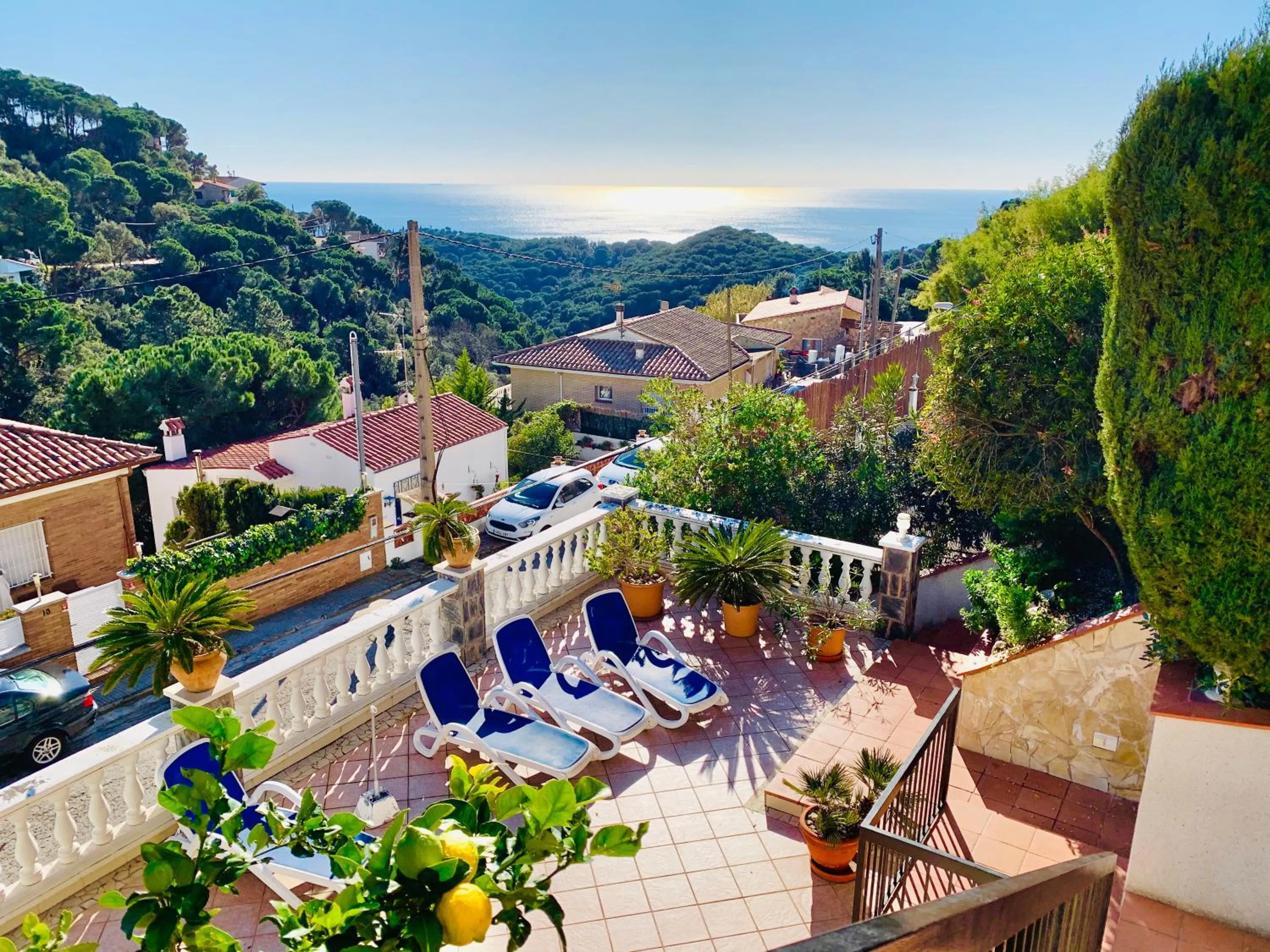 Patio in Mediterranean Villa Investingspain sea view and pool