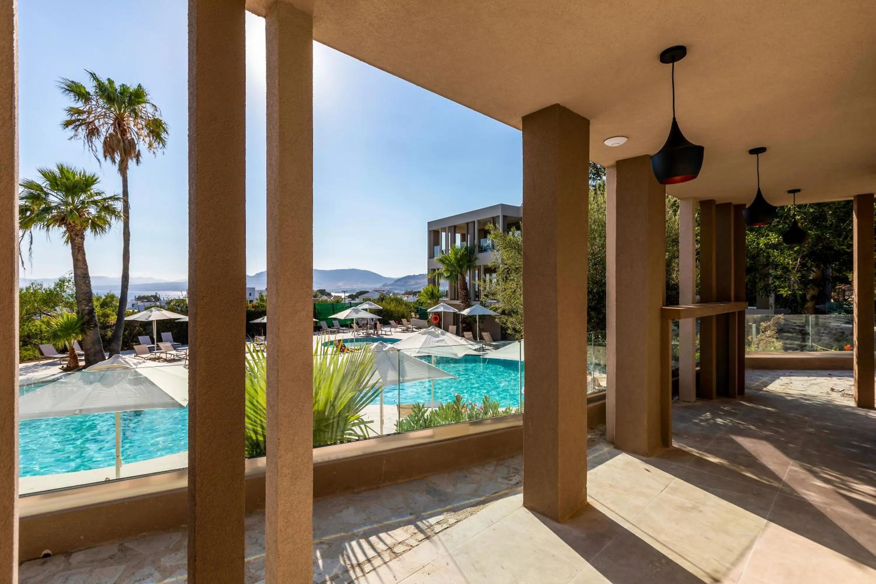 Pool view in White Olive Premium Lindos