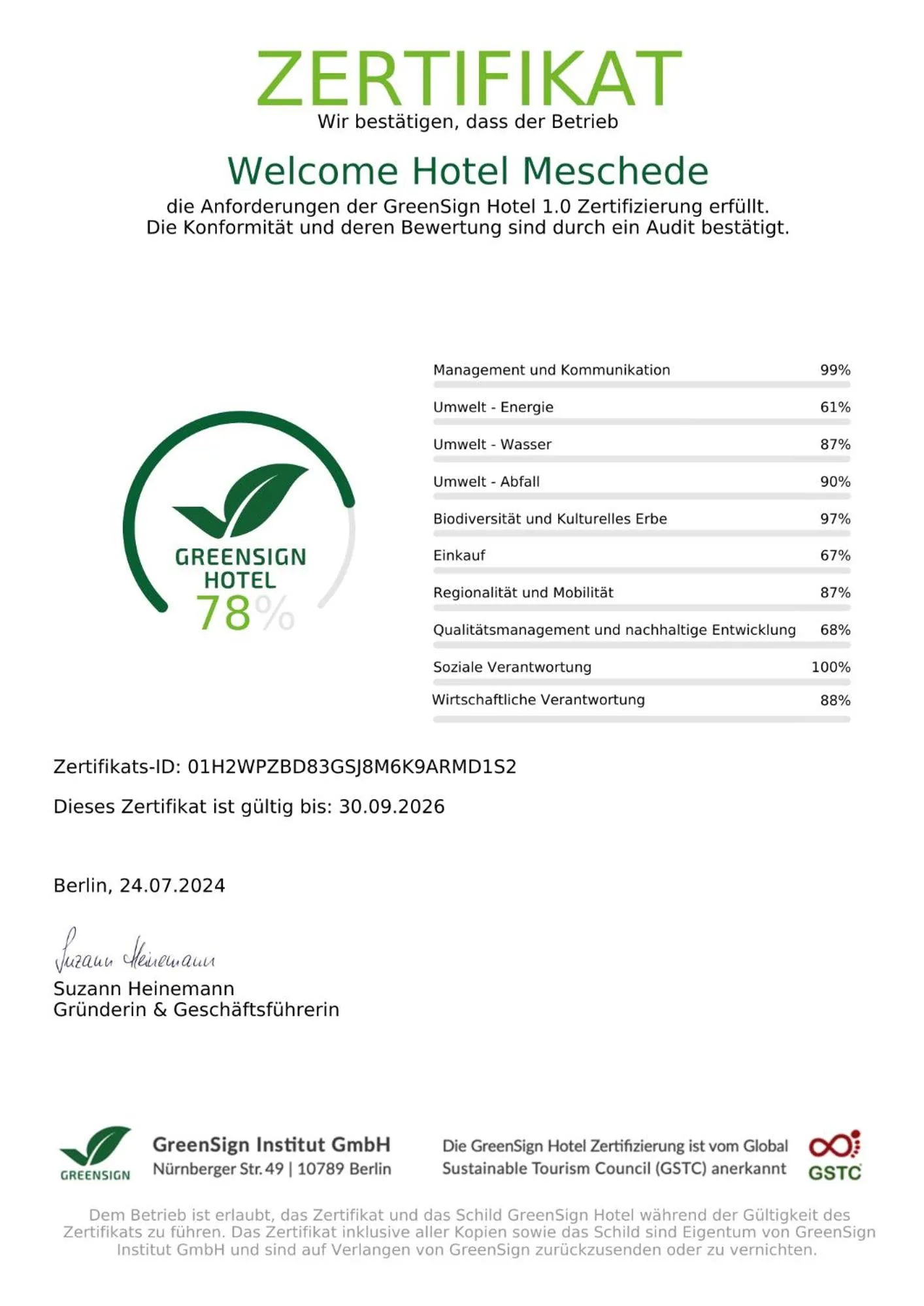 Logo/Certificate/Sign in Welcome Hotel Meschede Hennesee