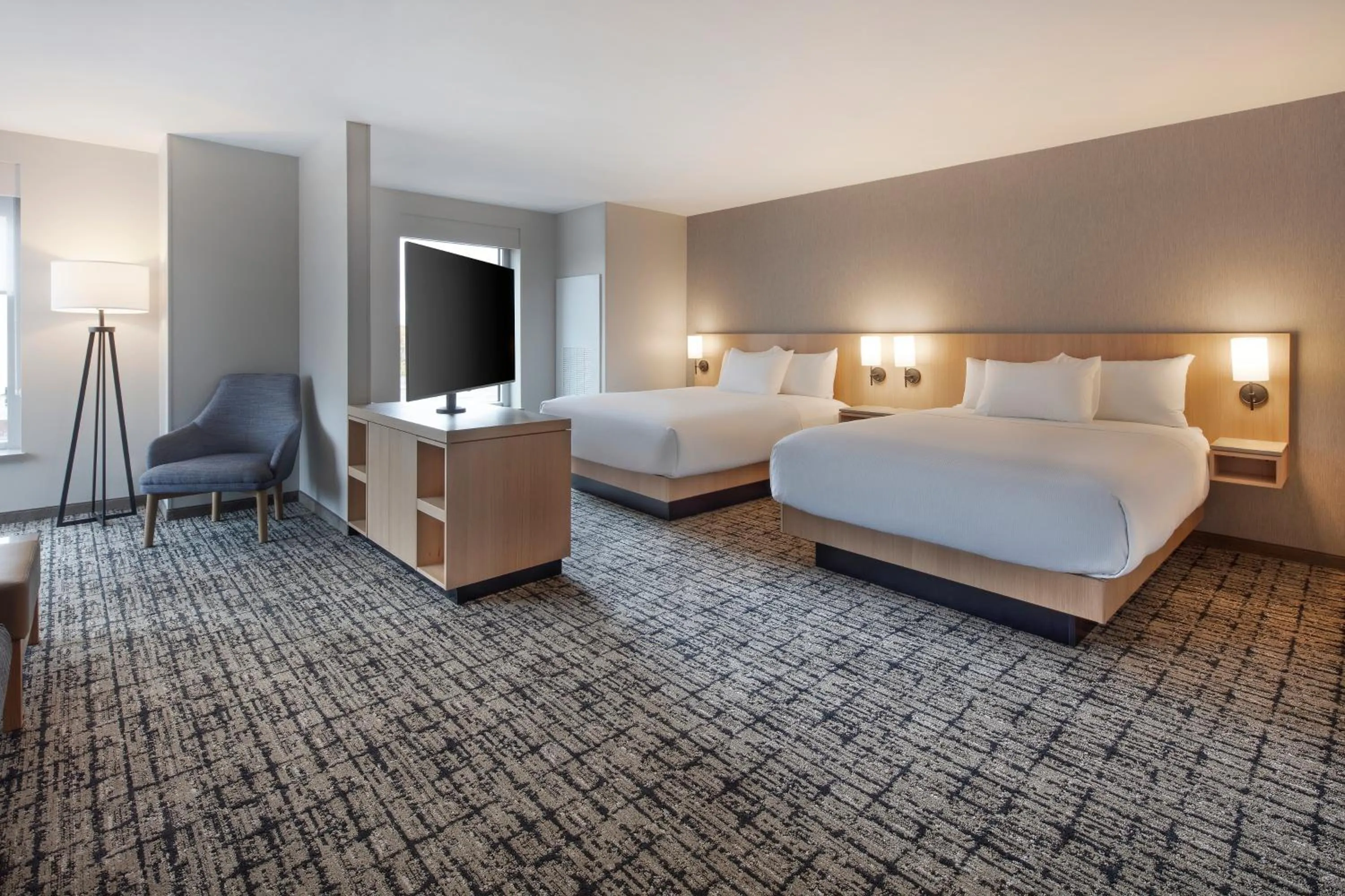 Communal lounge/ TV room, Bed in Hyatt Place Moncton-Downtown