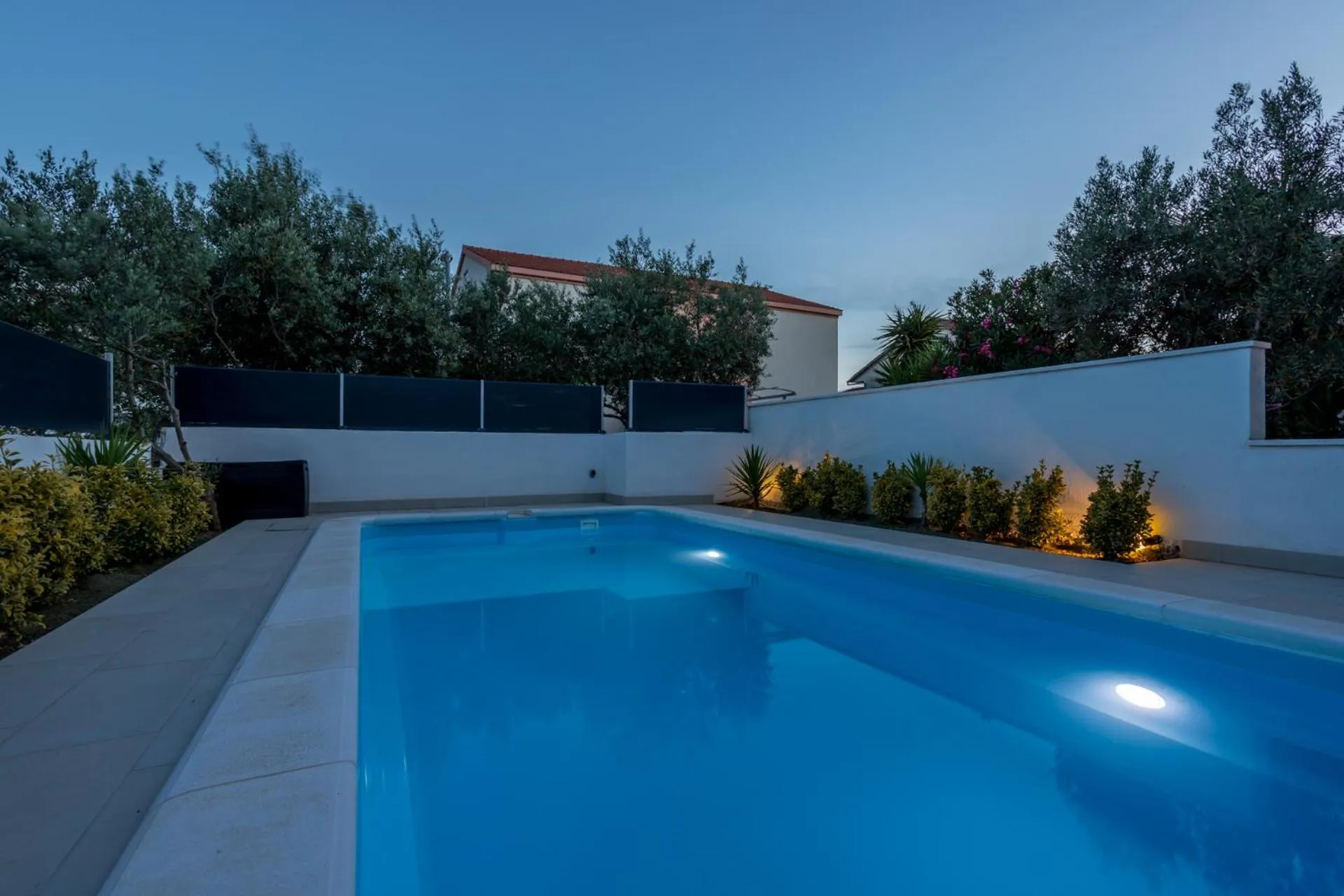 Swimming Pool in House with big walled oliva garden