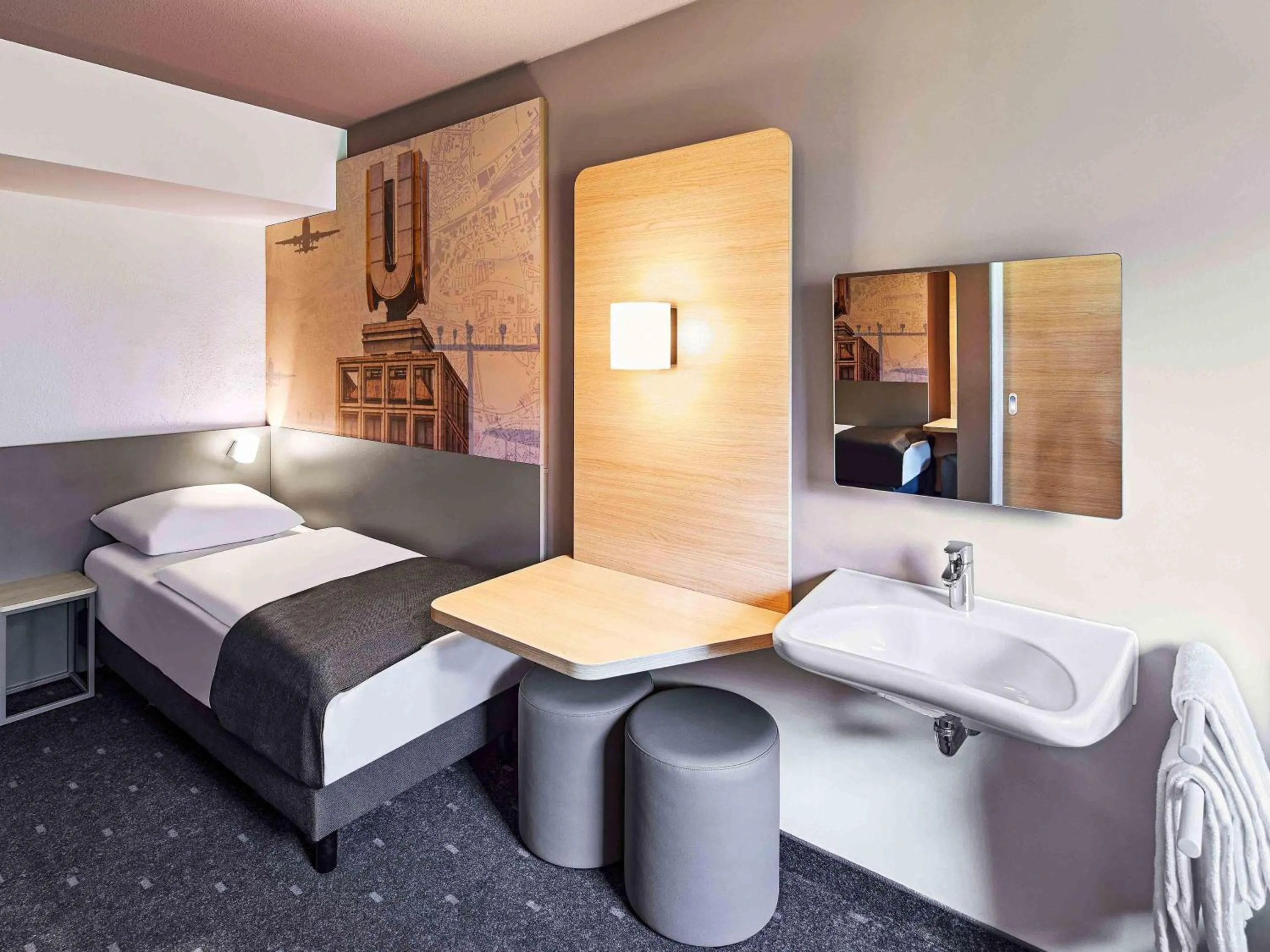 Bathroom, Bed in B&B HOTEL Dortmund-Airport