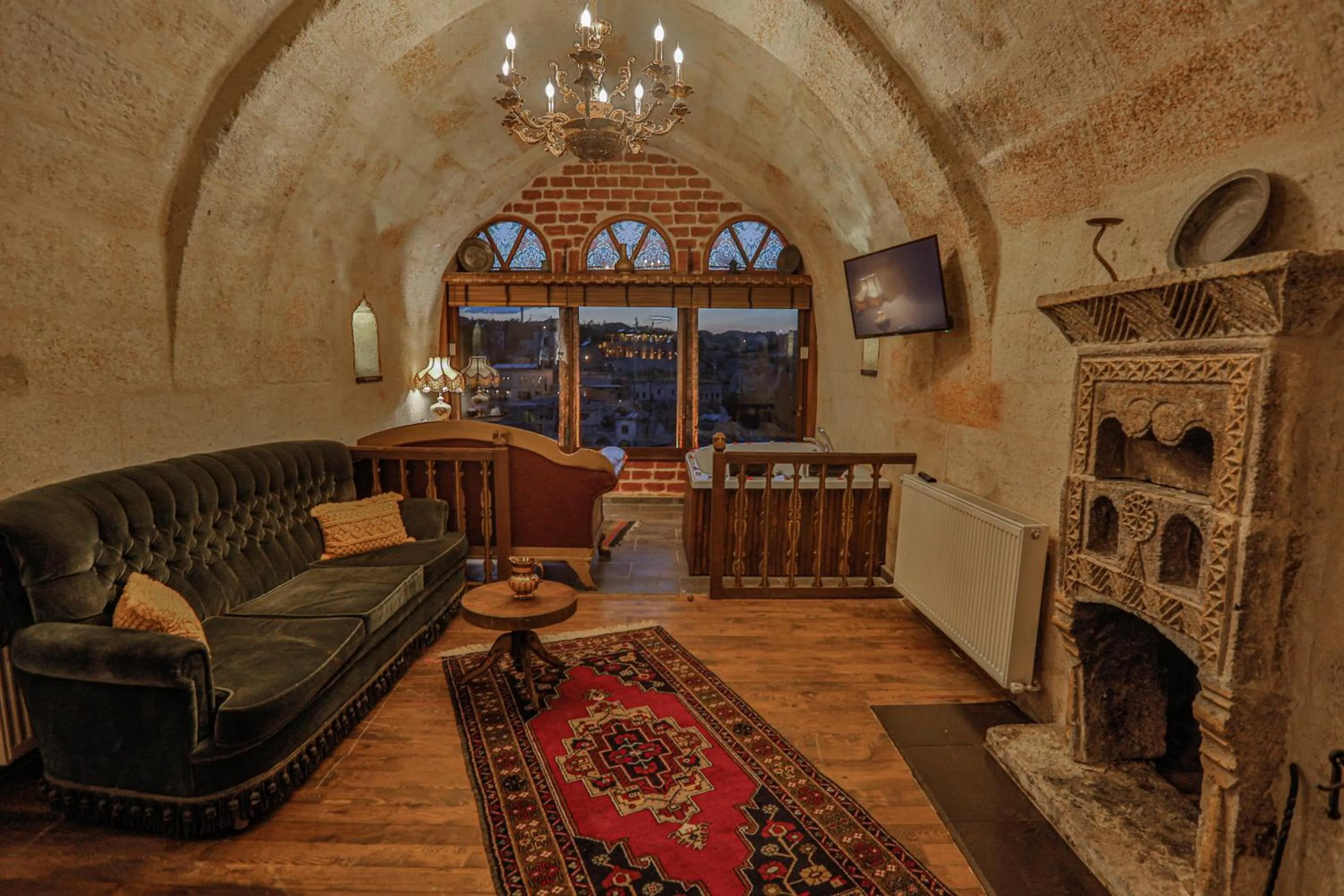 Living room in Casia Cave Suites