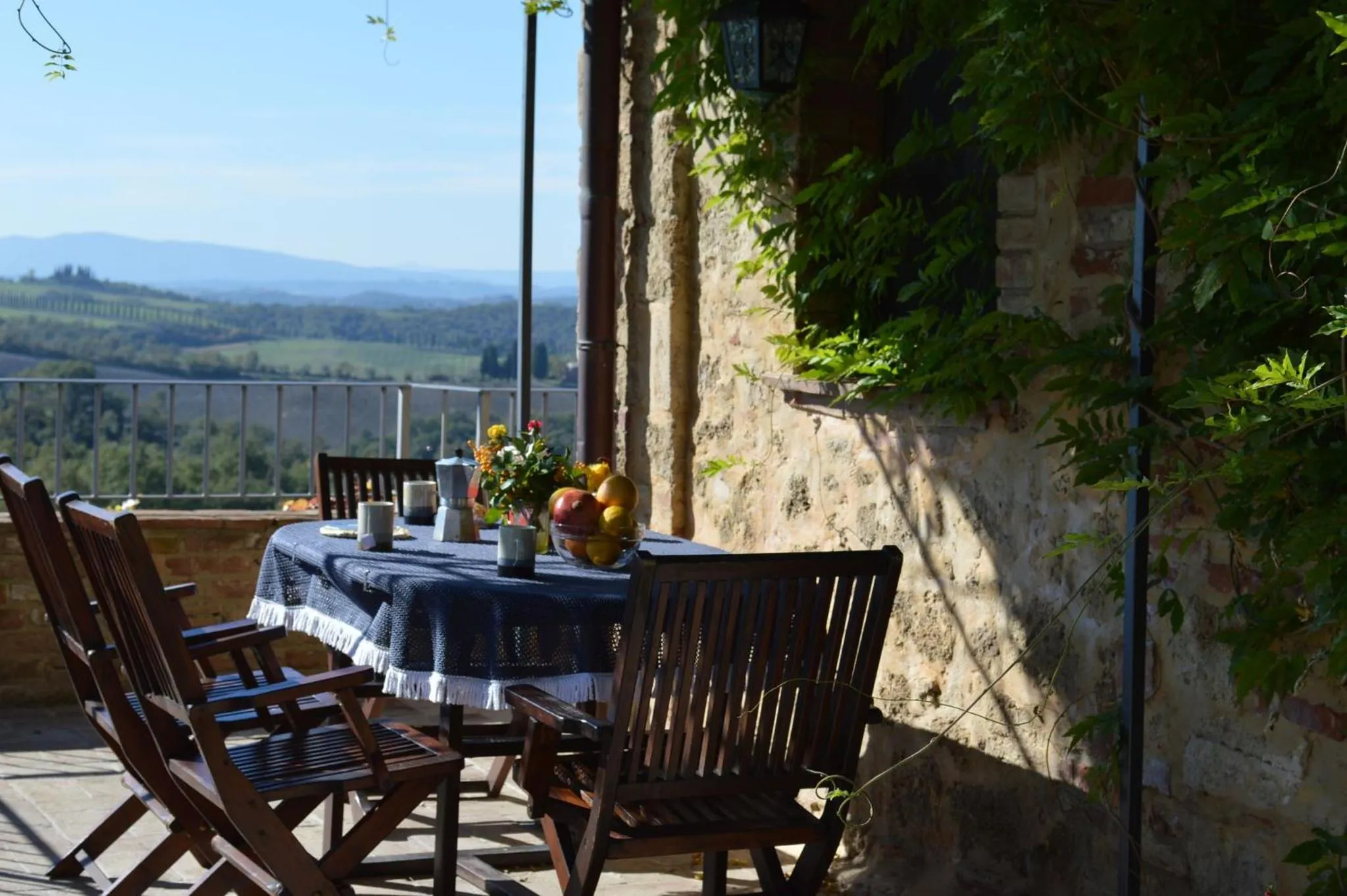 Balcony/Terrace in Holidays in apartment with swimming pool in Tuscany Siena