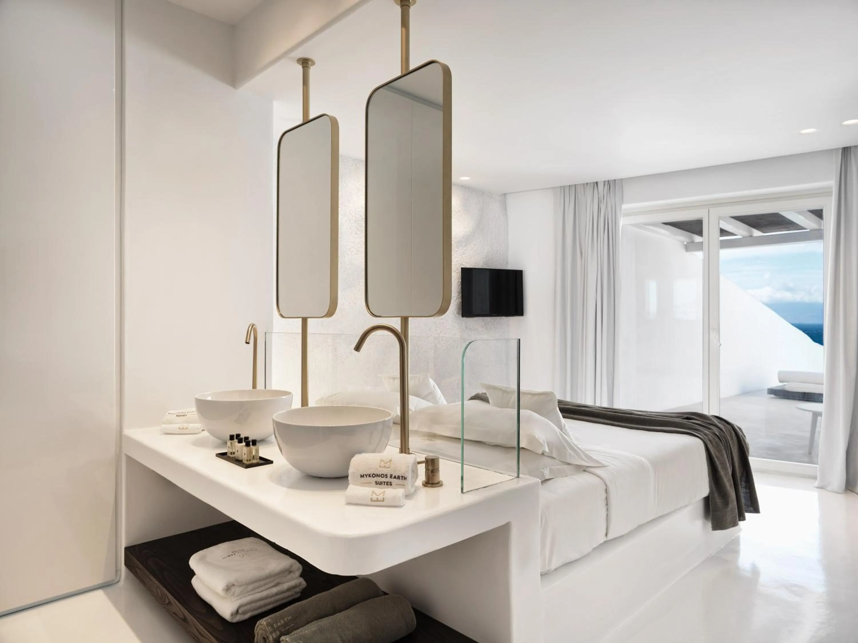 Bedroom in Mykonos Earth Suites