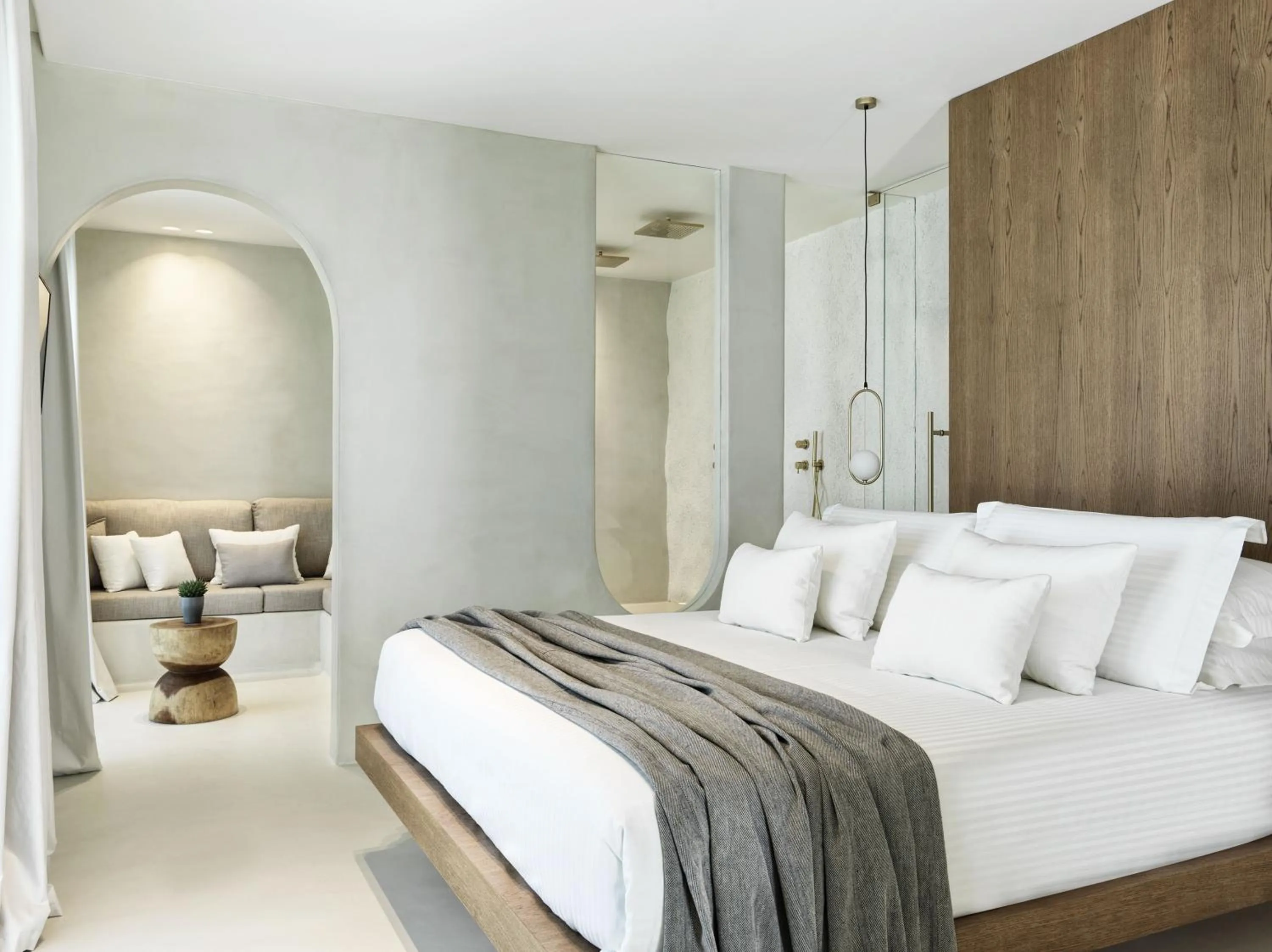 Bed in Mykonos Earth Suites