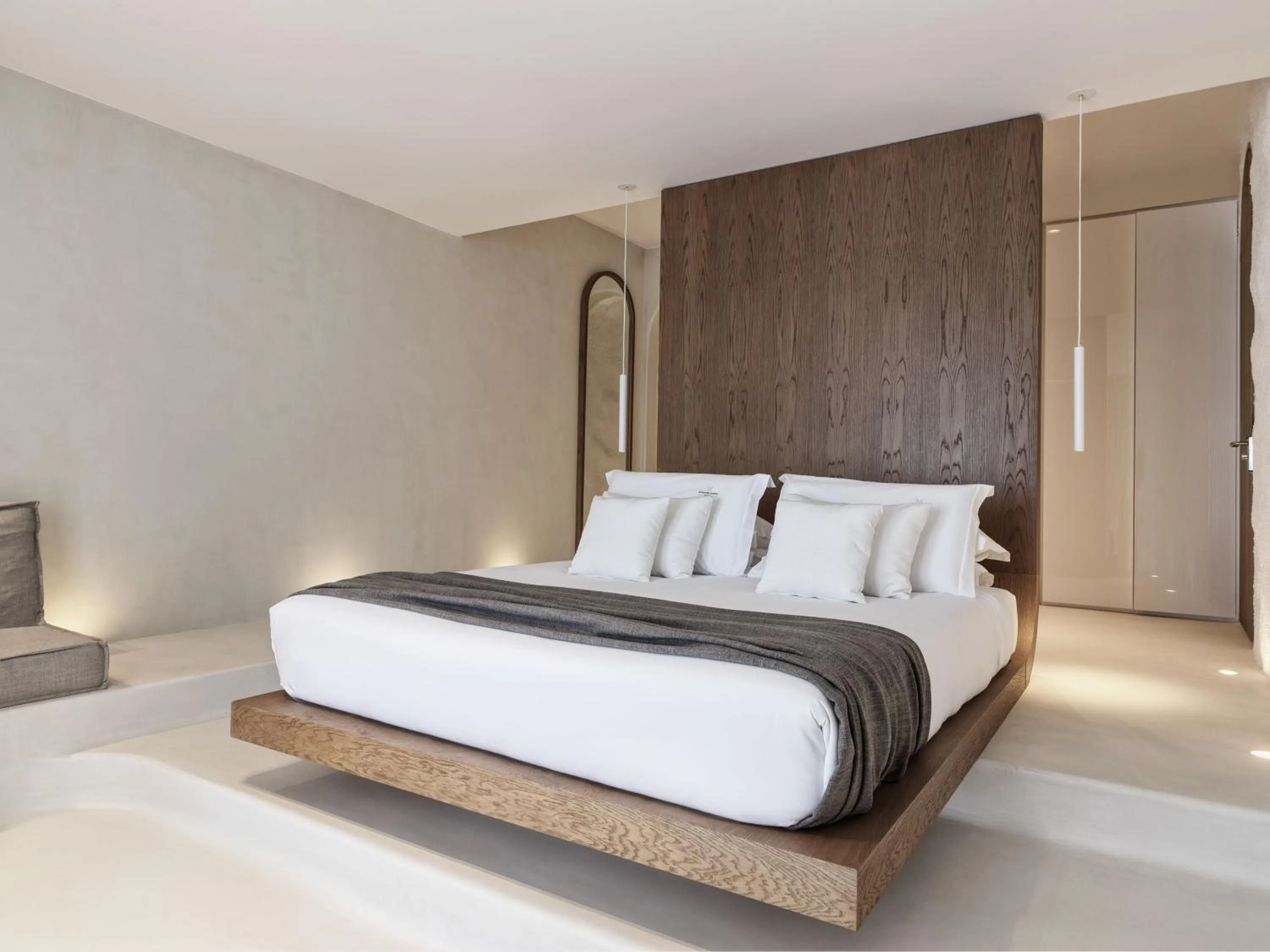 Bed in Mykonos Earth Suites