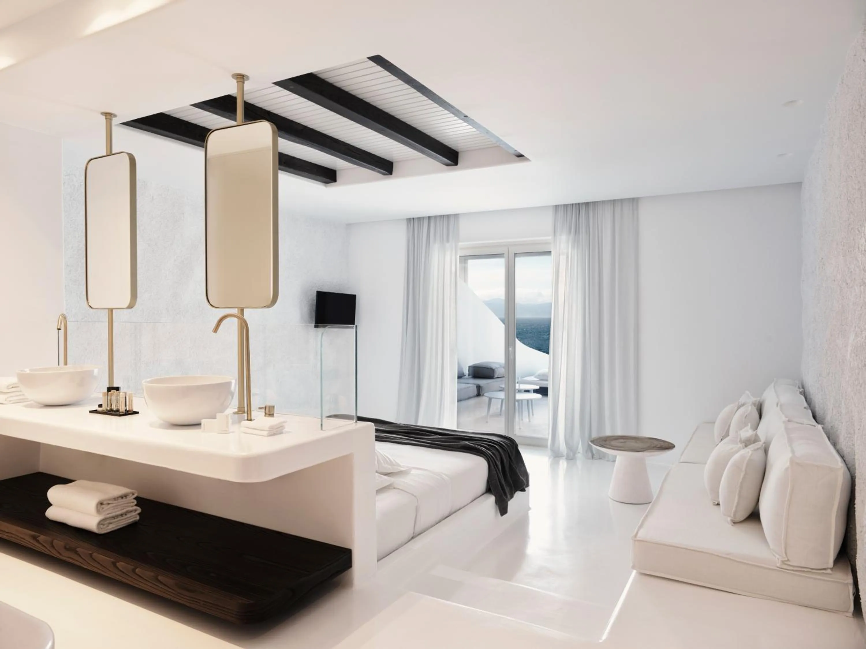 Bedroom, Bed in Mykonos Earth Suites