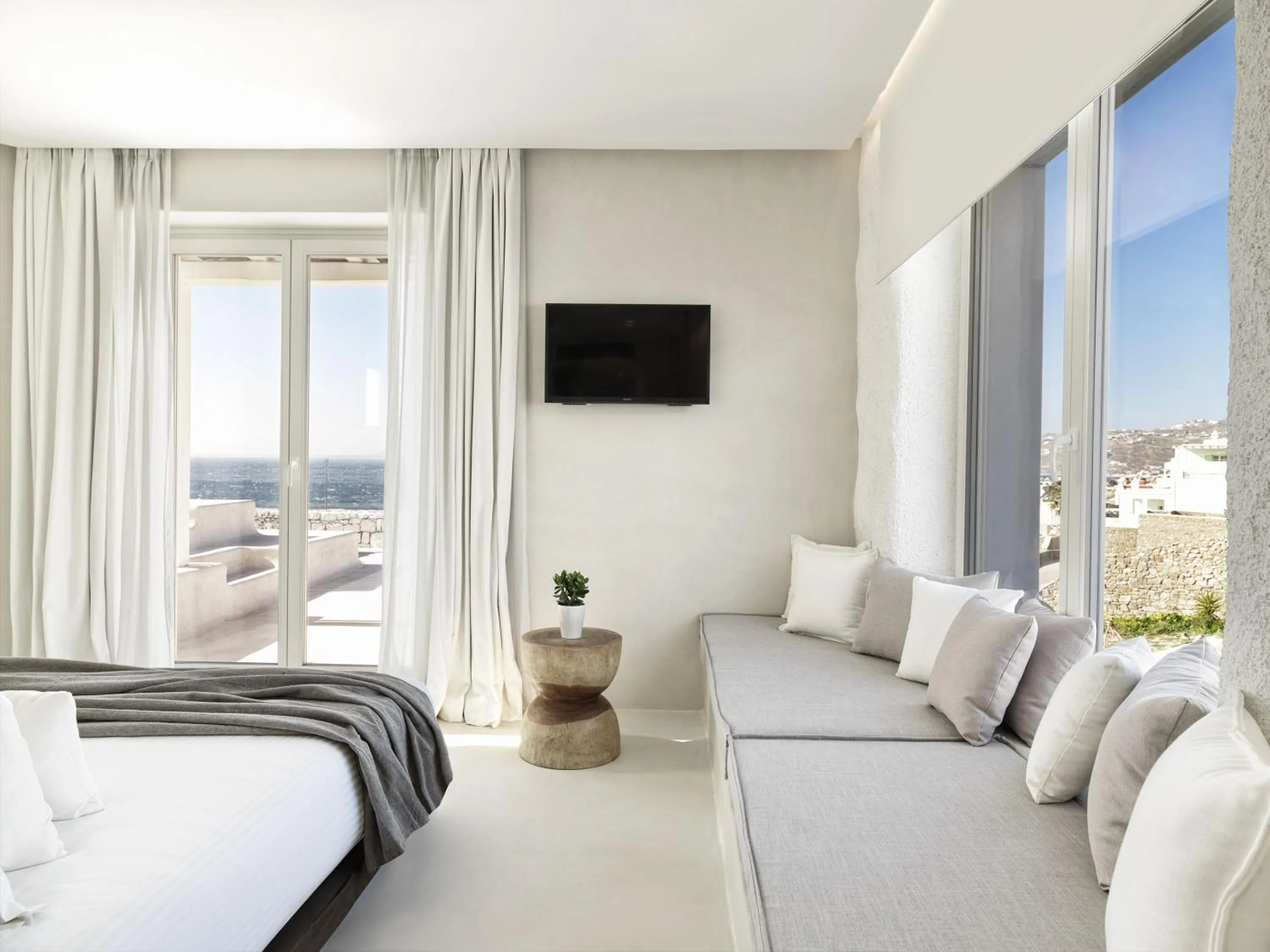 Bed in Mykonos Earth Suites