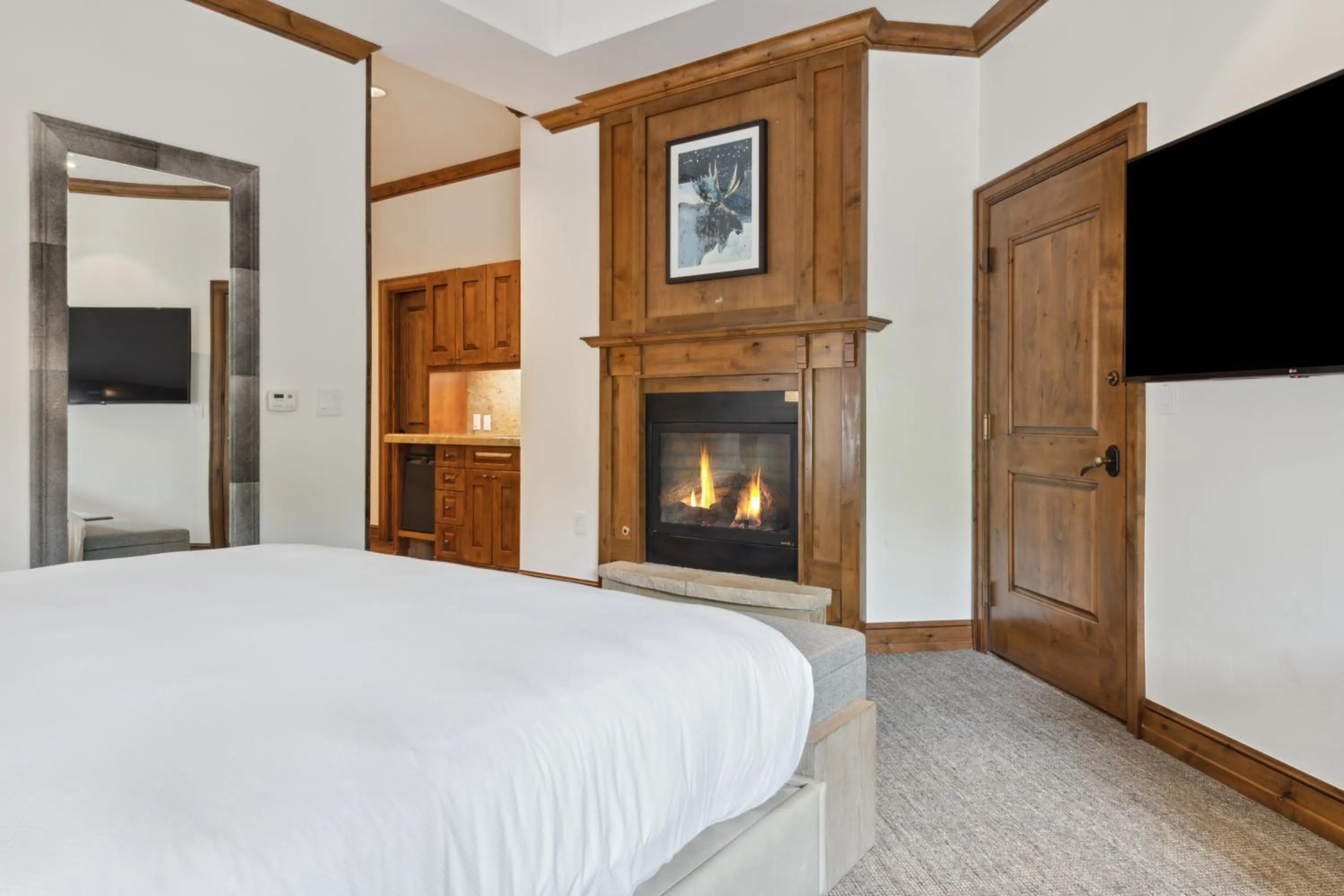 fireplace, Bed in The Aspen Mountain Residences